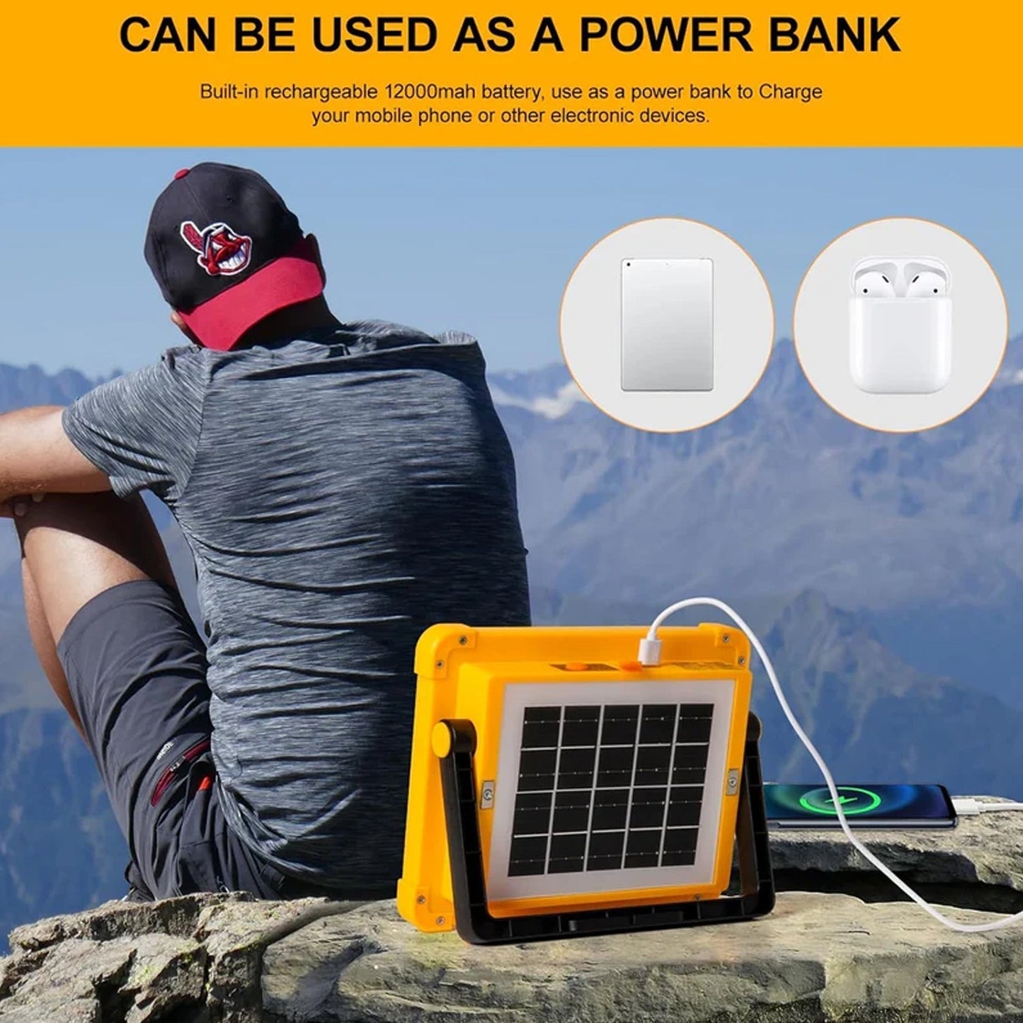 High Power Solar LED Flood Light (1 Pc, 12000mAh)