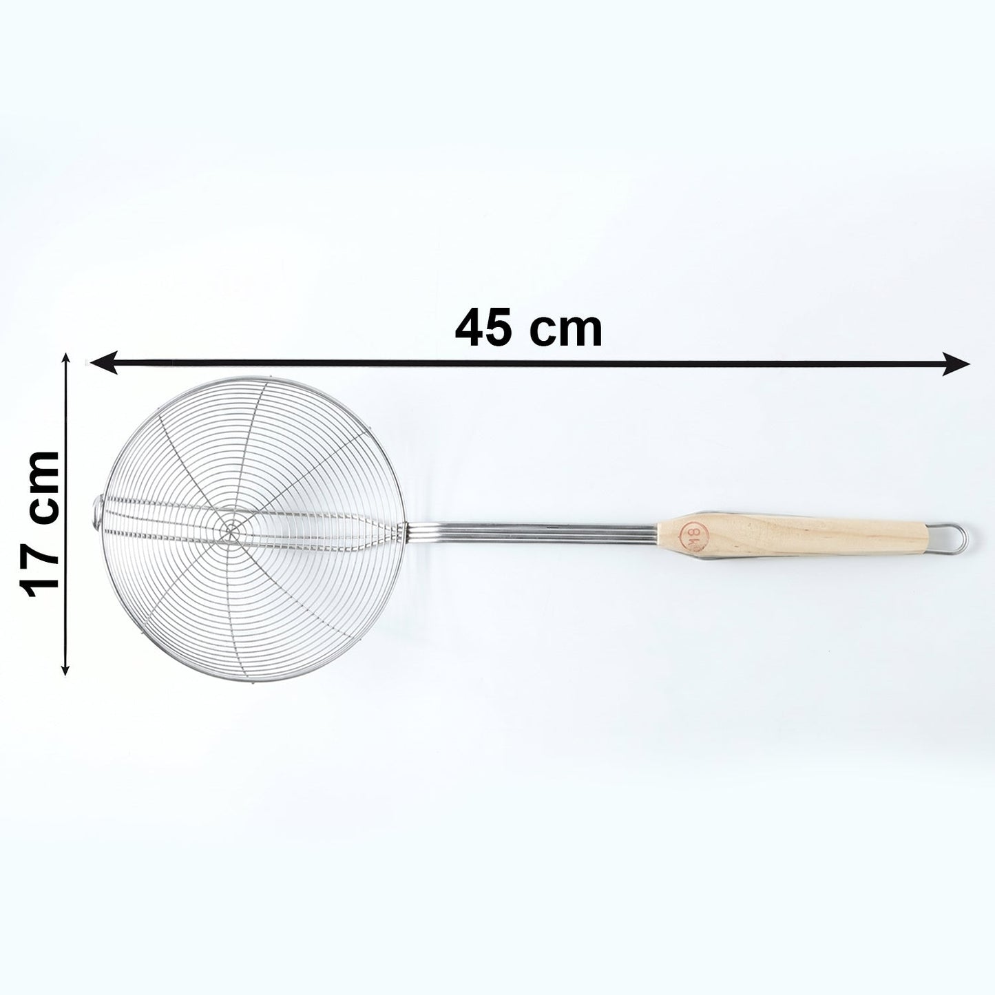 Stainless Steel Frying Skimmer Strainer with Wooden Handle (1 Pc, 45 Cm)