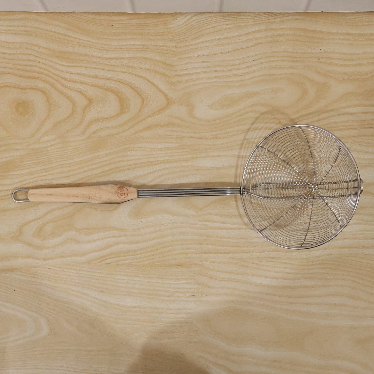 Stainless Steel Frying Skimmer Strainer with Wooden Handle (1 Pc, 45 Cm)