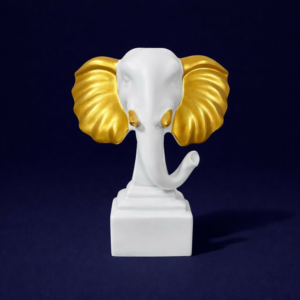 White Gold Elephant Showpiece Decorative Home Statue