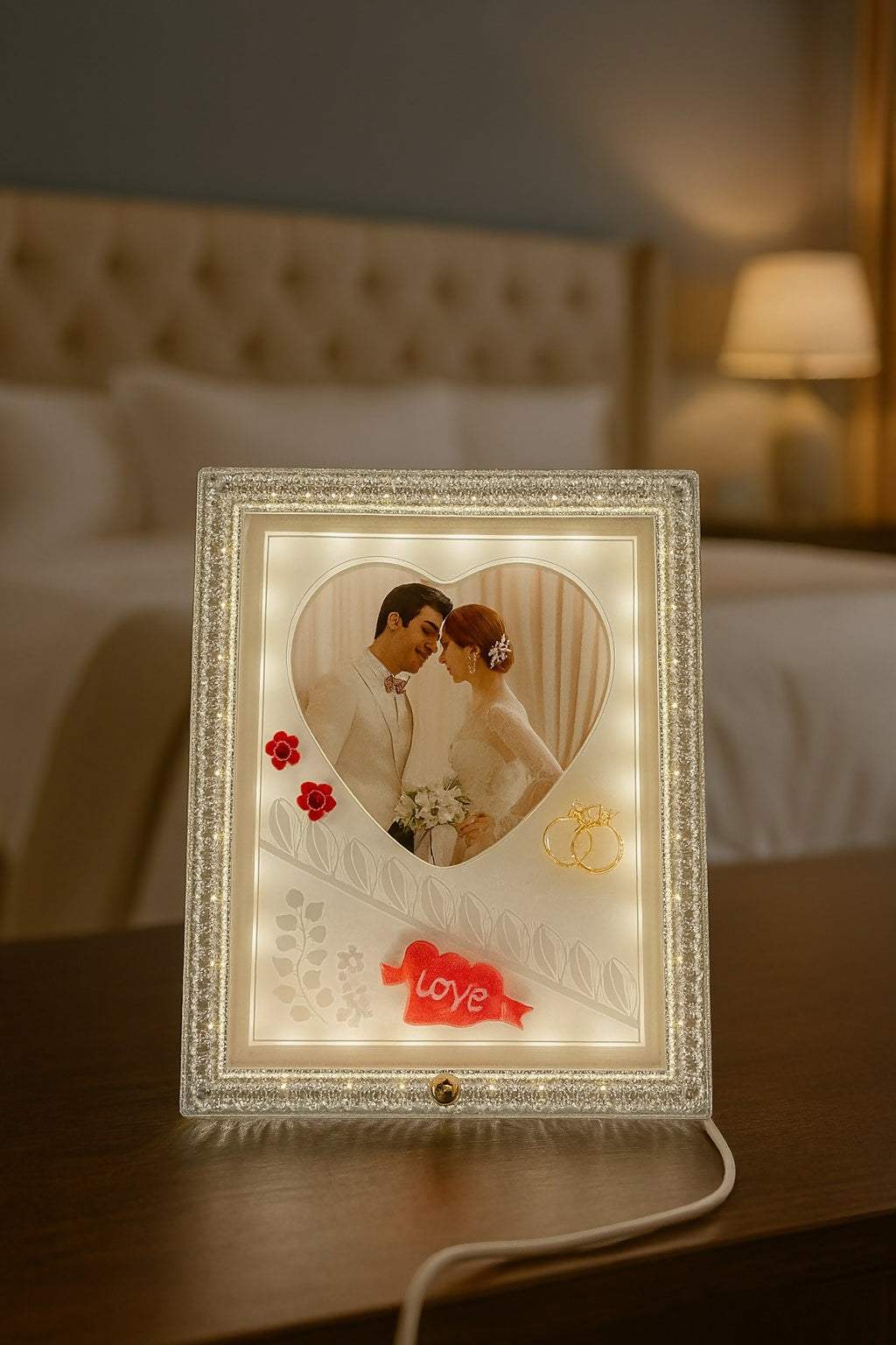 Small LED Photo Frame Lamp Heart & Love Design Customized Romantic Night Light