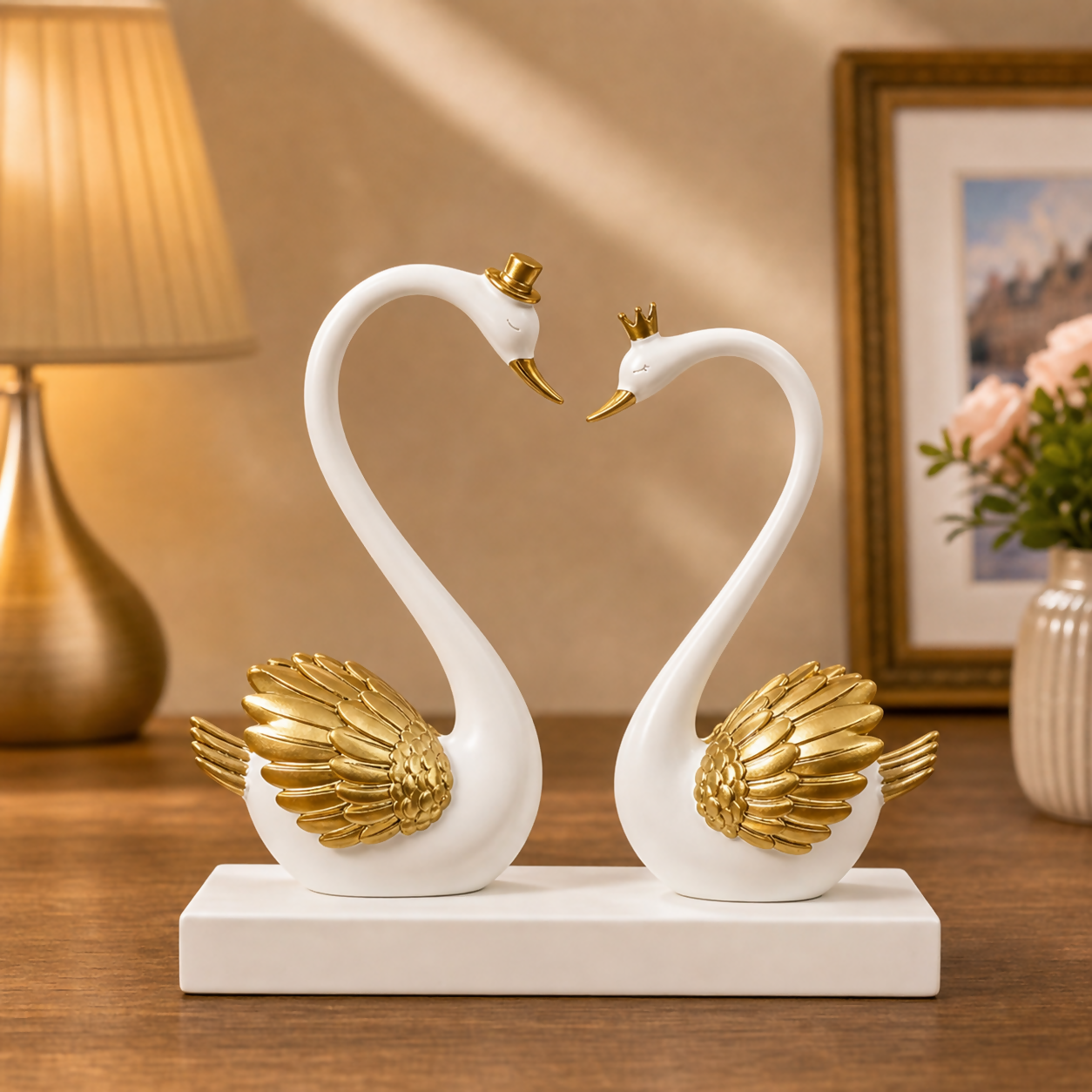 Romantic Swan Couple Showpiece with Love Plaque Home Decor (Color may vary)