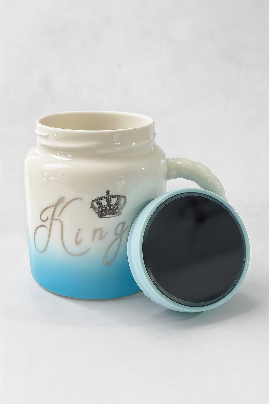 Blue Gradient Ceramic King Mug with Lid – Gift for Men & Boys