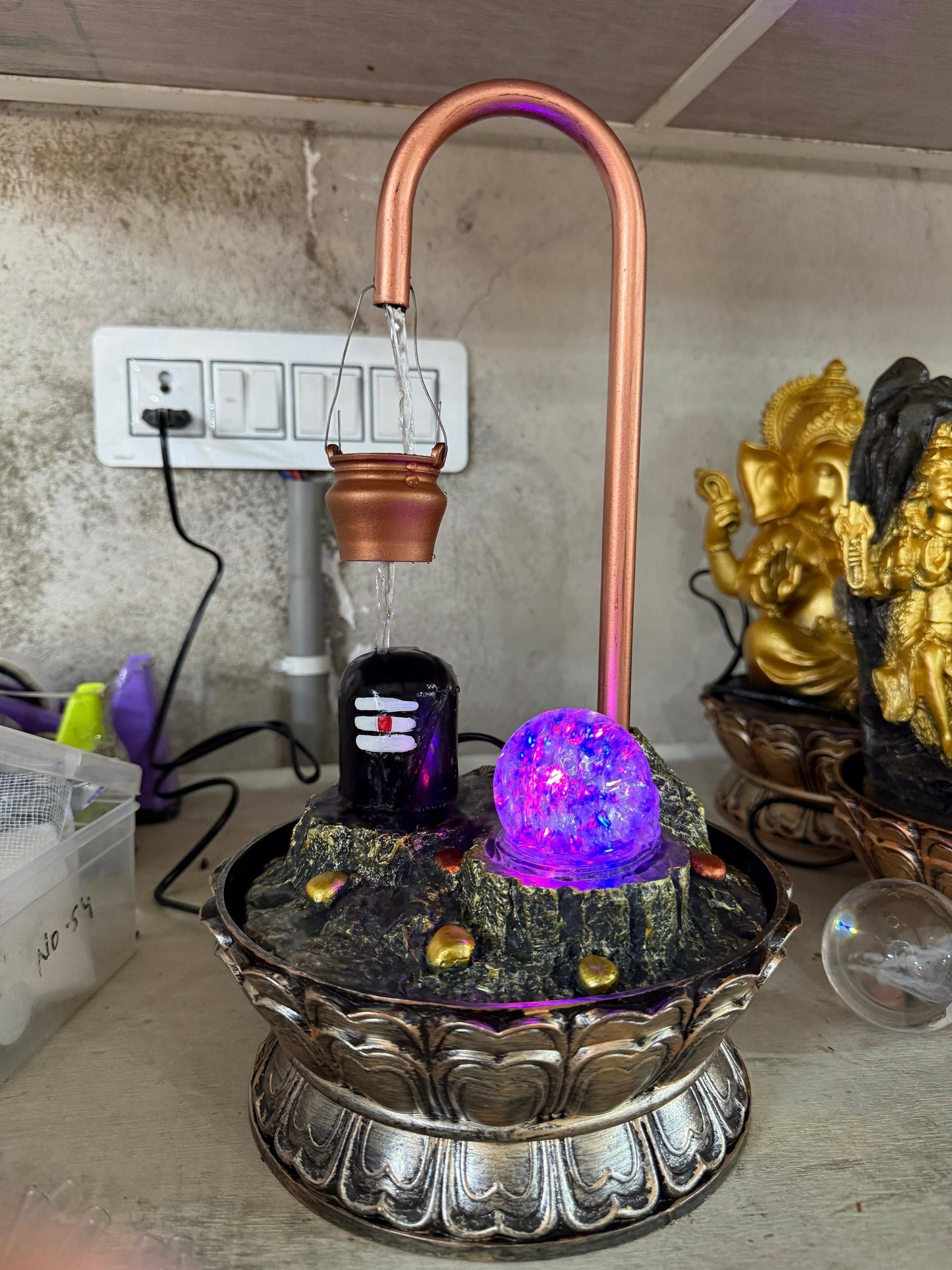 Shivling Tabletop Water Fountain with LED Crystal Ball