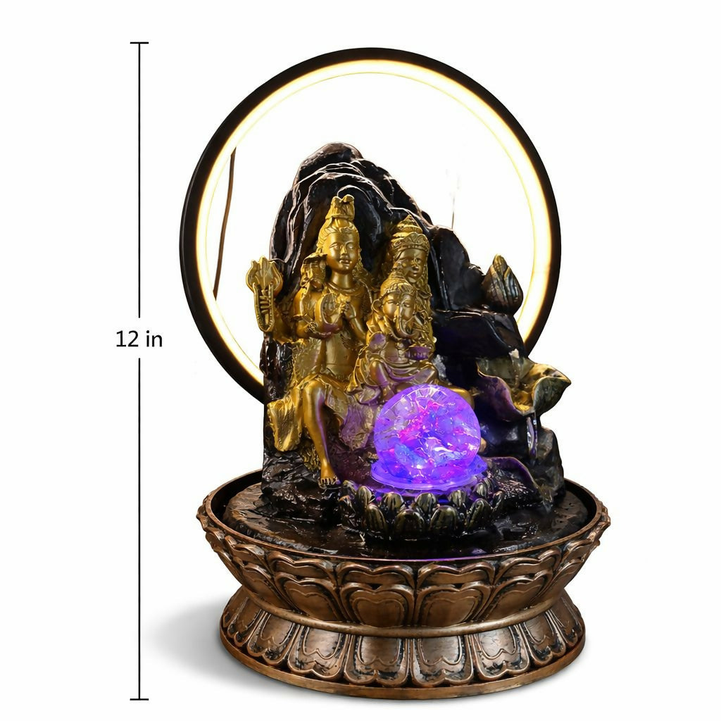 Shiv Parivar LED Water Fountain with Halo Ring Light