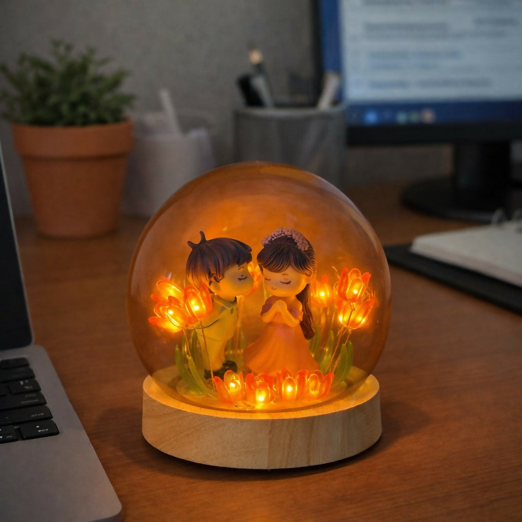 Romantic Couple Dome Lamp for Bedroom, Table & Gift Decor