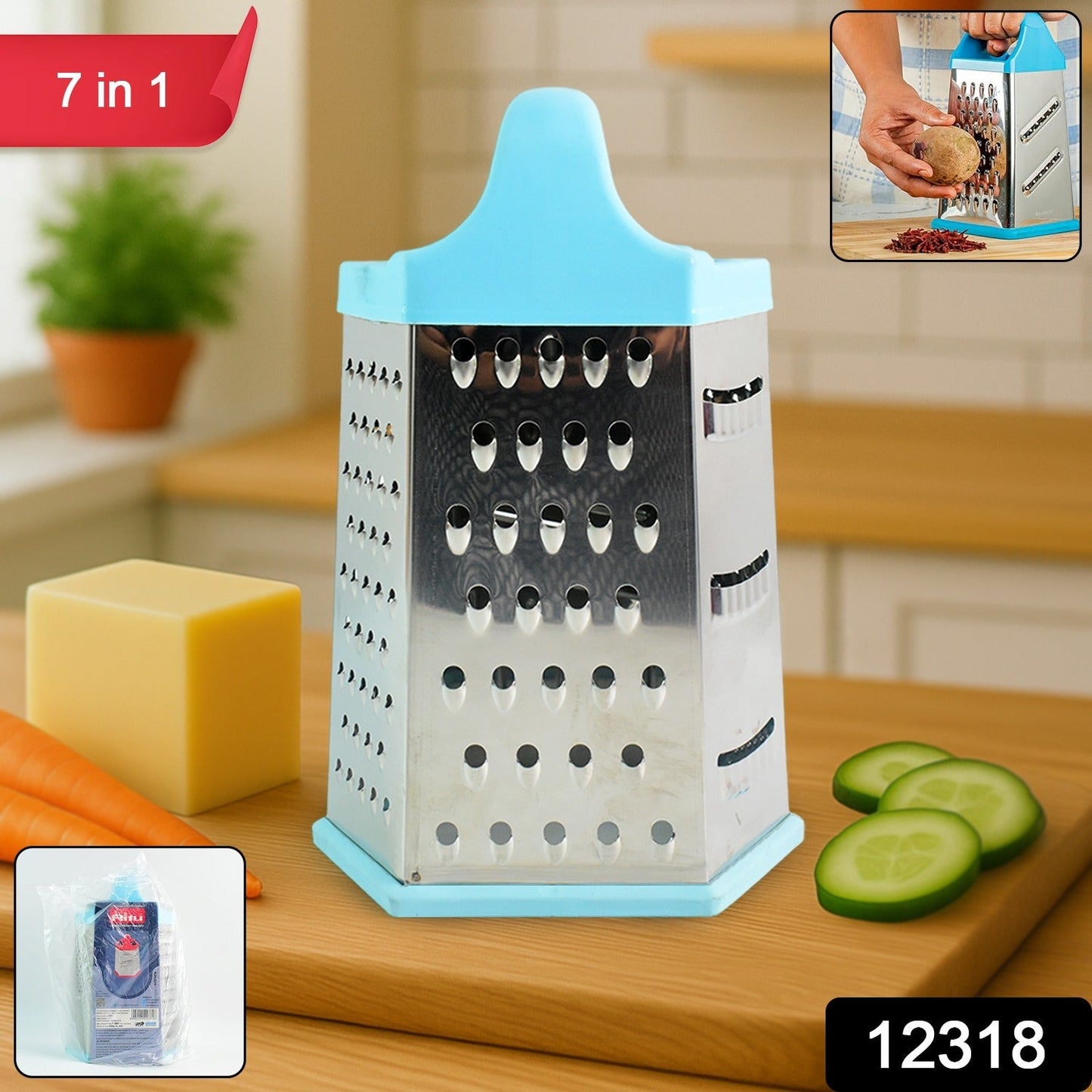 Ritu Heavy-Duty 7-in-1 Multipurpose Stainless Steel Hexagonal Grater