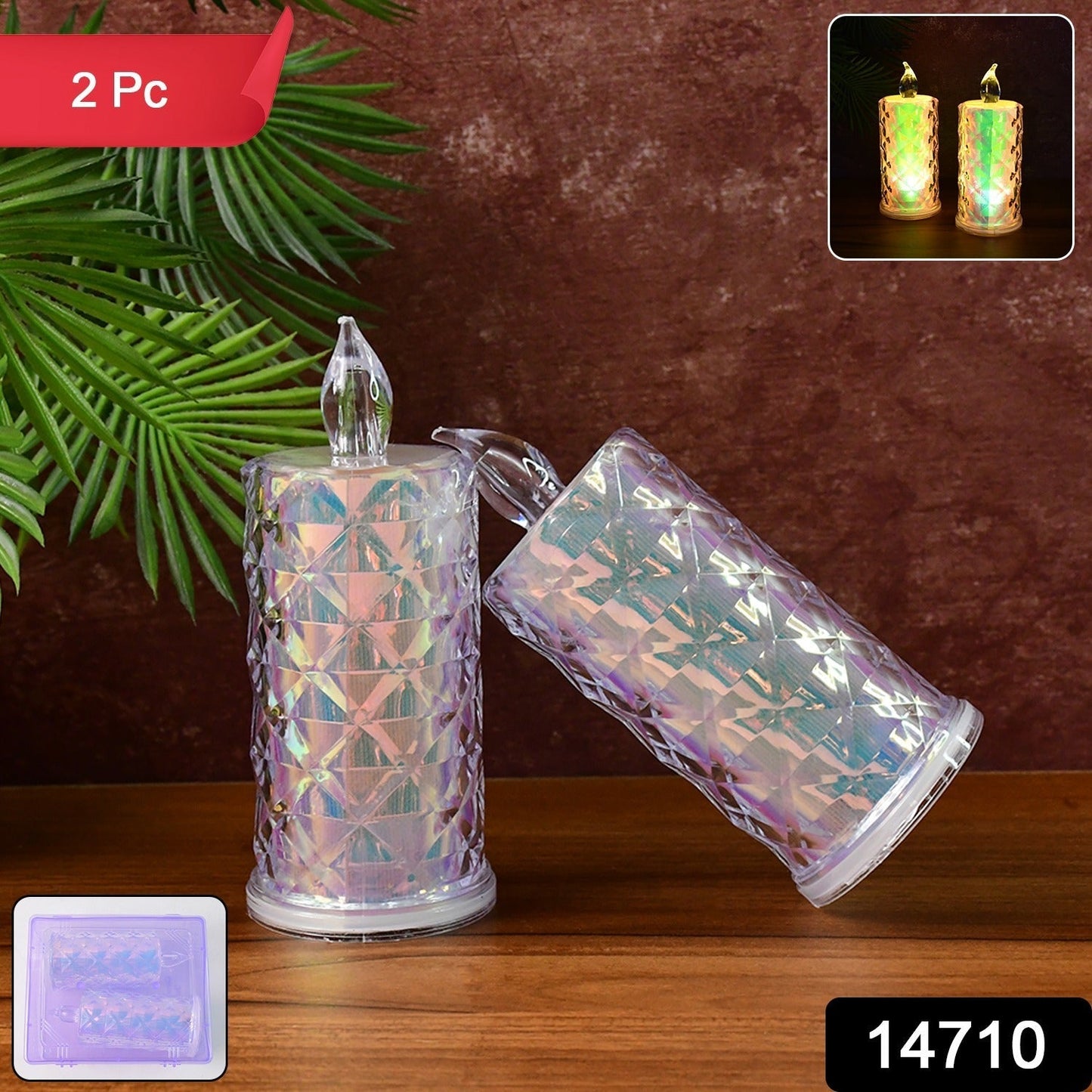 Decorative LED Candle Lights with Holographic Finish (2 Pc / Set)