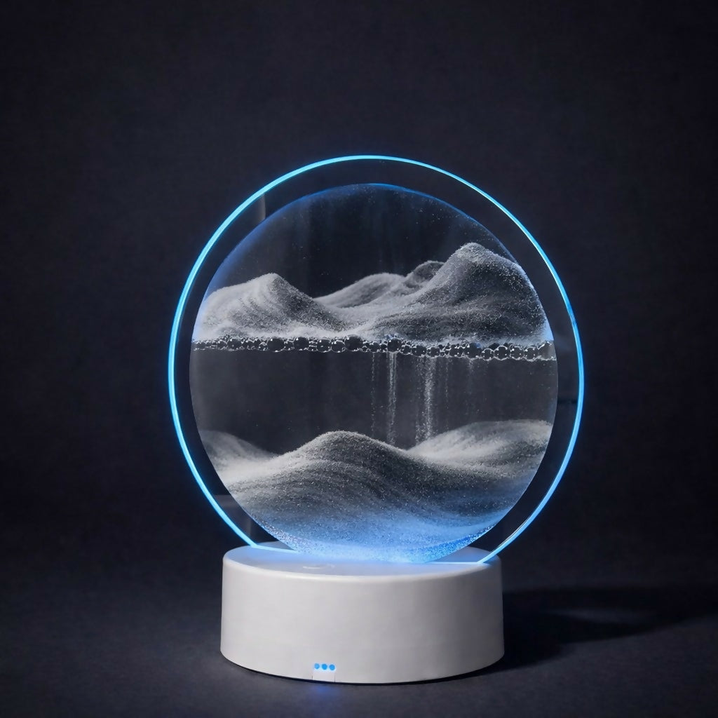Grey Moving Sand Art LED Table Lamp Round Decorative Night Light