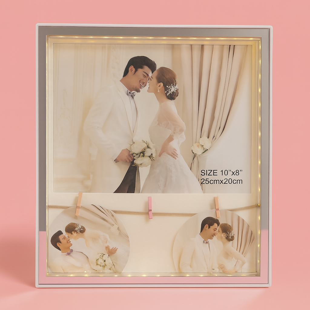 LED Wedding Couple Photo Frame with Warm Lights – Photo Size 10×8 inch (25×20 cm)