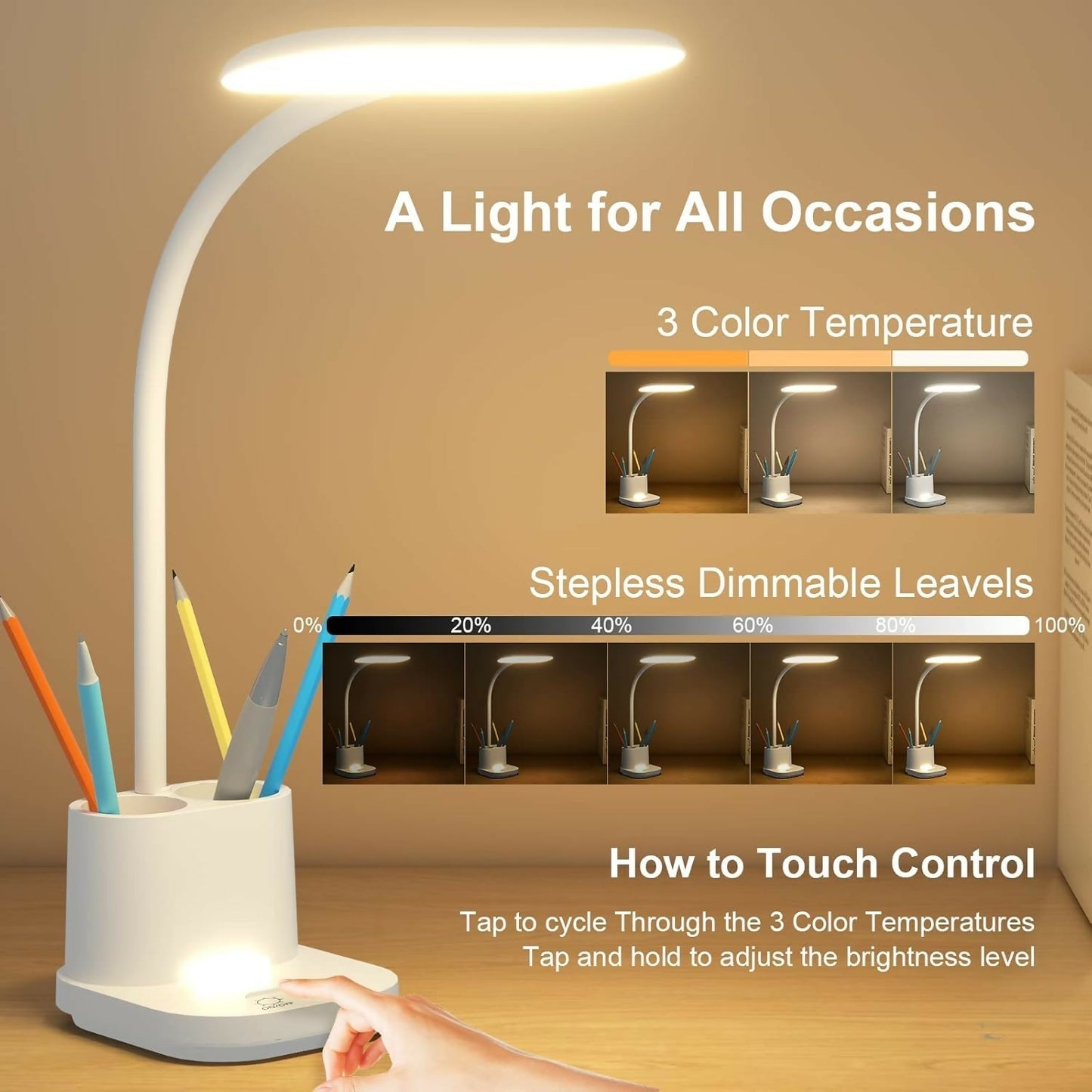 LED Desk Lamp with Pen Holder and Mobile Stand Organizer