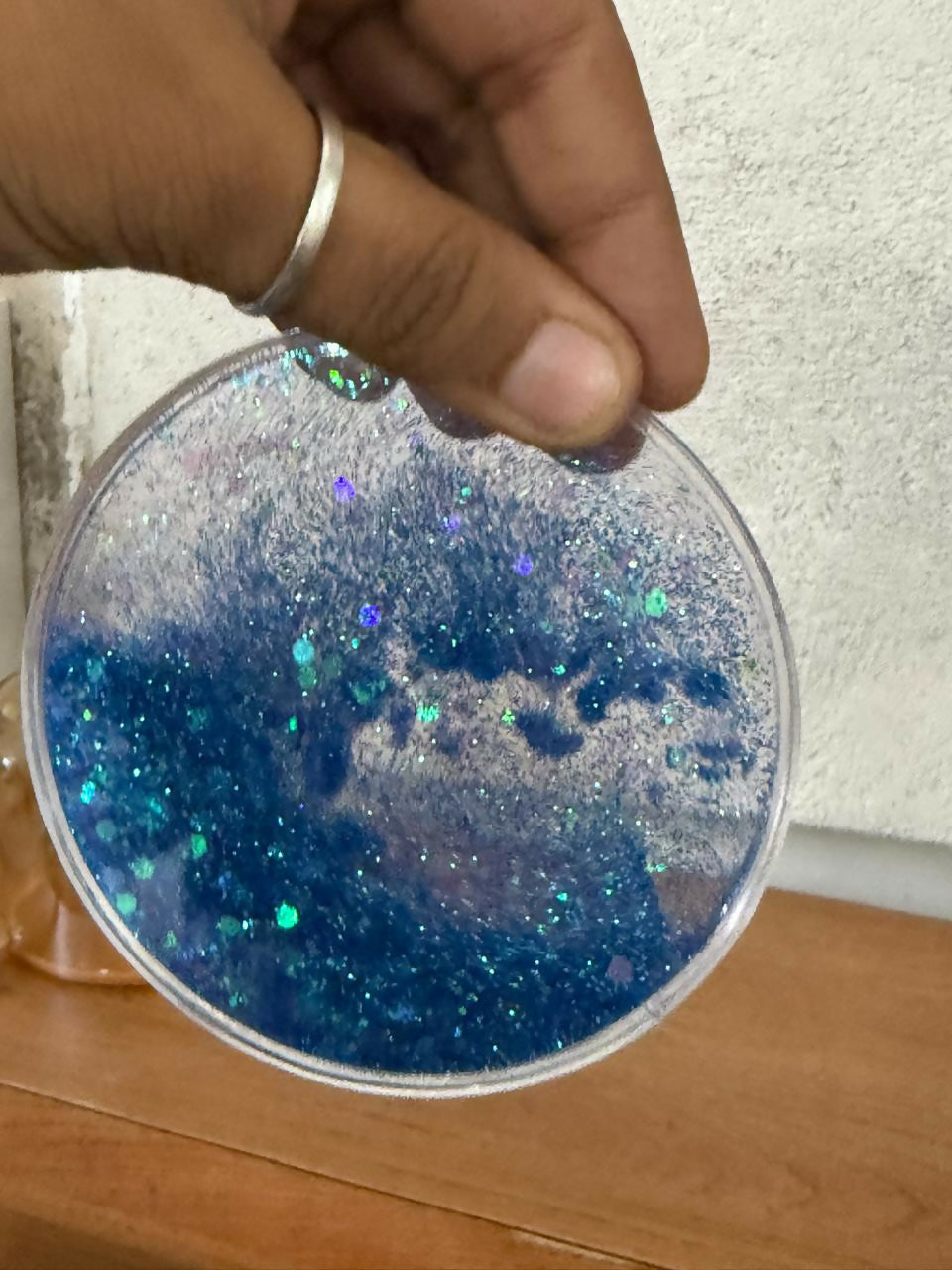 Blue Glitter Resin Tea Coaster Round Sparkle Cup Coaster for Table Decor (MUG NOT INCLUDED)