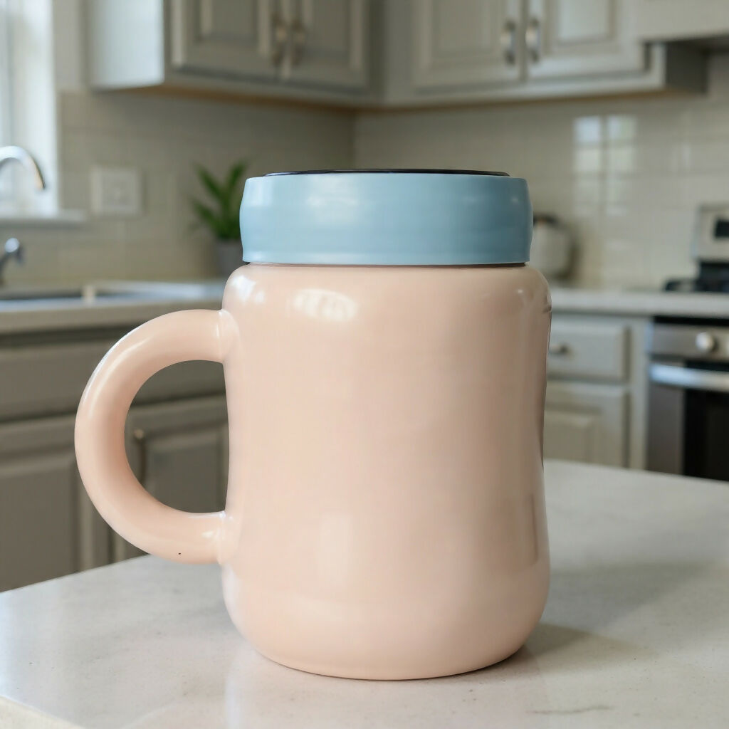 Cartoon Printed Ceramic Mug with Lid, Cute Coffee & Milk Cup