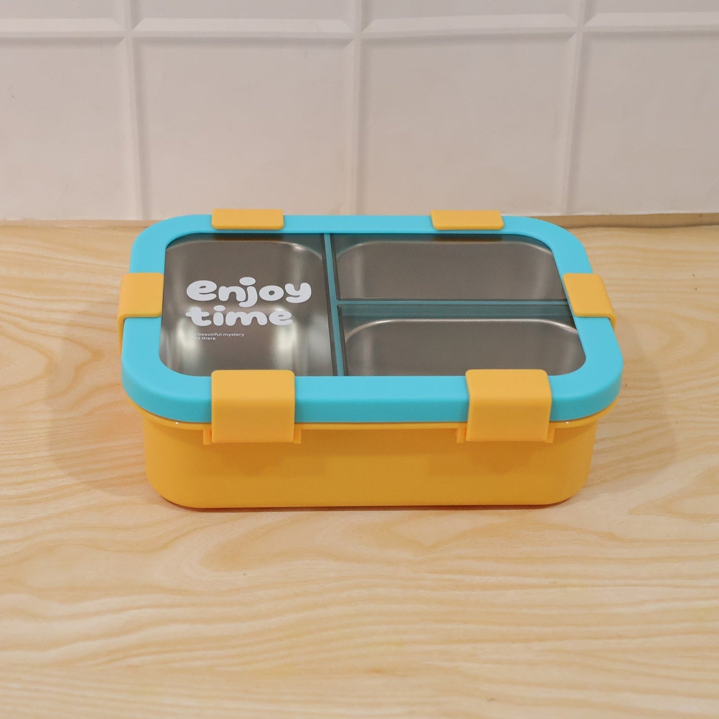 Airtight 3 Compartment Stainless Steel Lunch Box with Spoon & Fork – 600ml