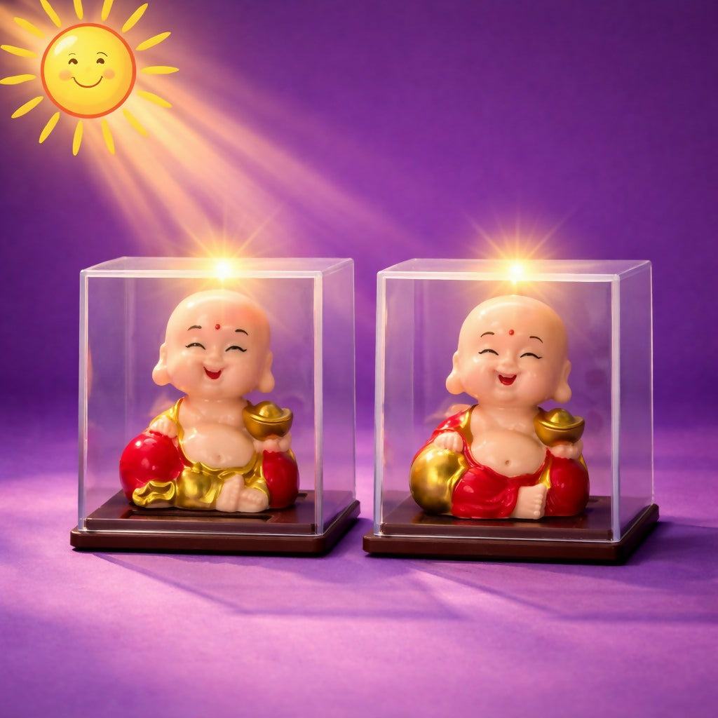 Solar Laughing Buddha Bobble Head with Moving Head Display Case (1 Piece)