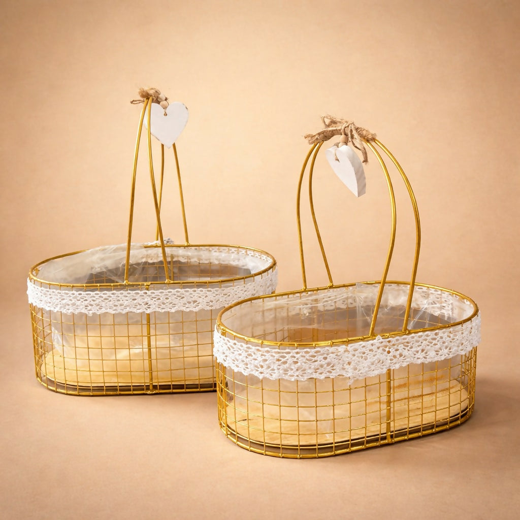 Metal Wire Storage Basket with Handle Fabric Lining Organizer
