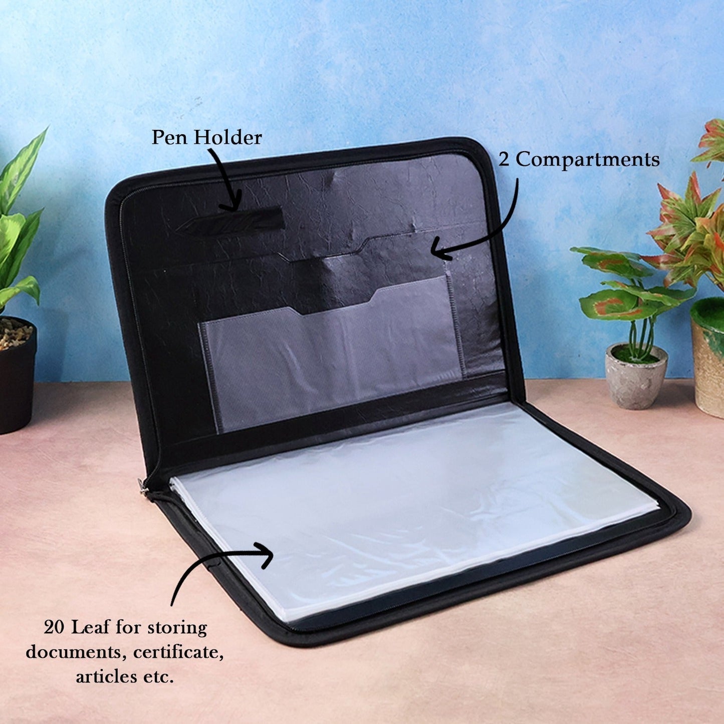 Aerotix A4 Portfolio File Zipper – 20 Leaf Professional Document Organizer Folder