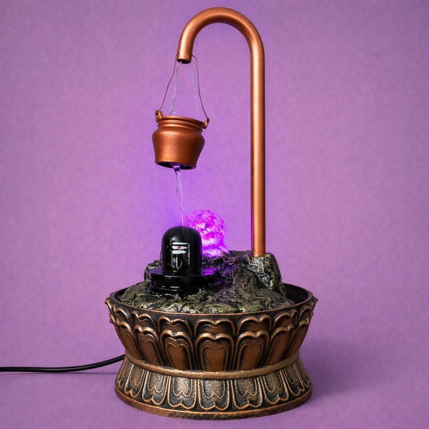 Shivling Water Fountain with LED Light Decorative Tabletop Waterfall Showpiece