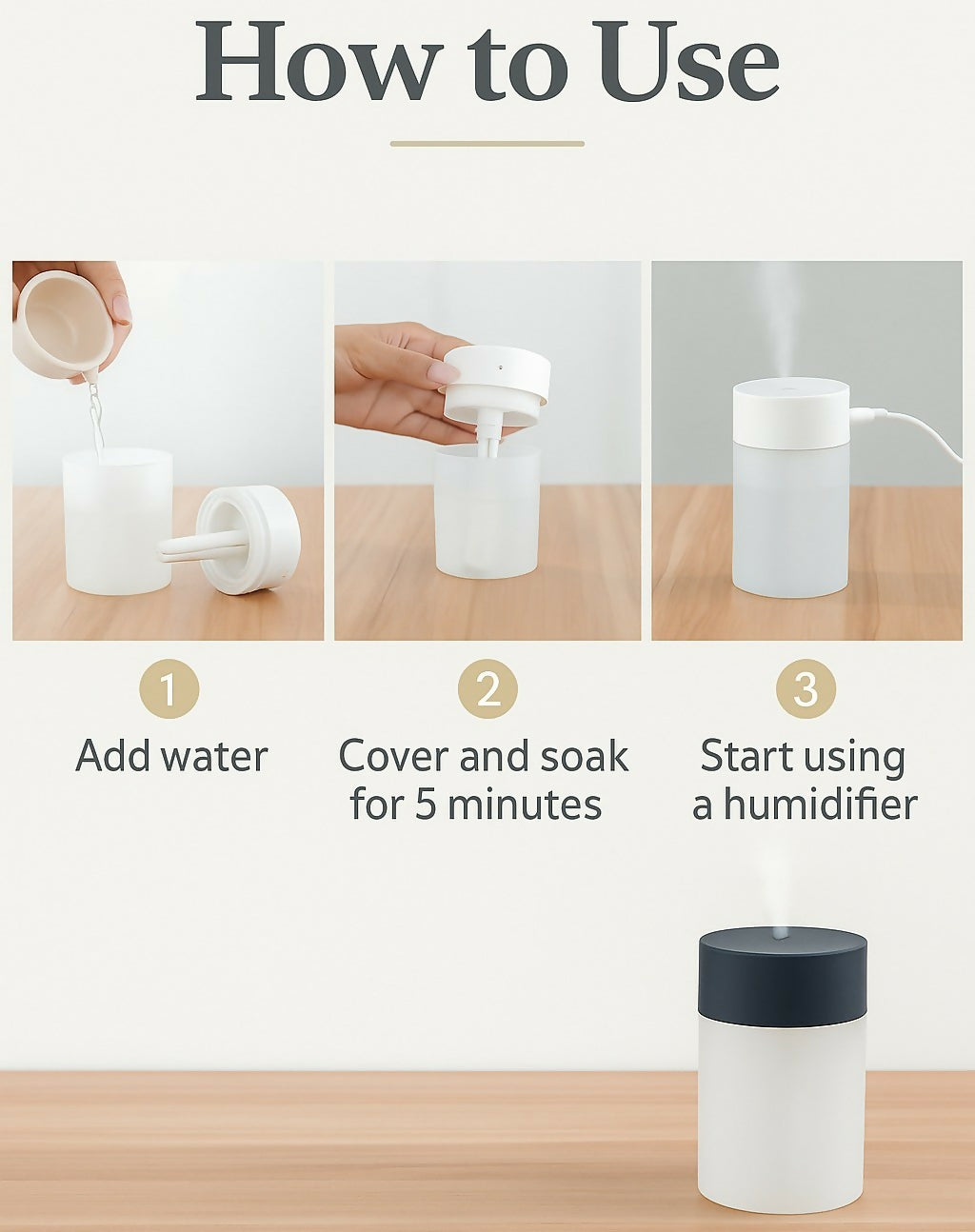 Portable Mini Air Humidifier Silent Cool Mist Aroma Diffuser for Home Office