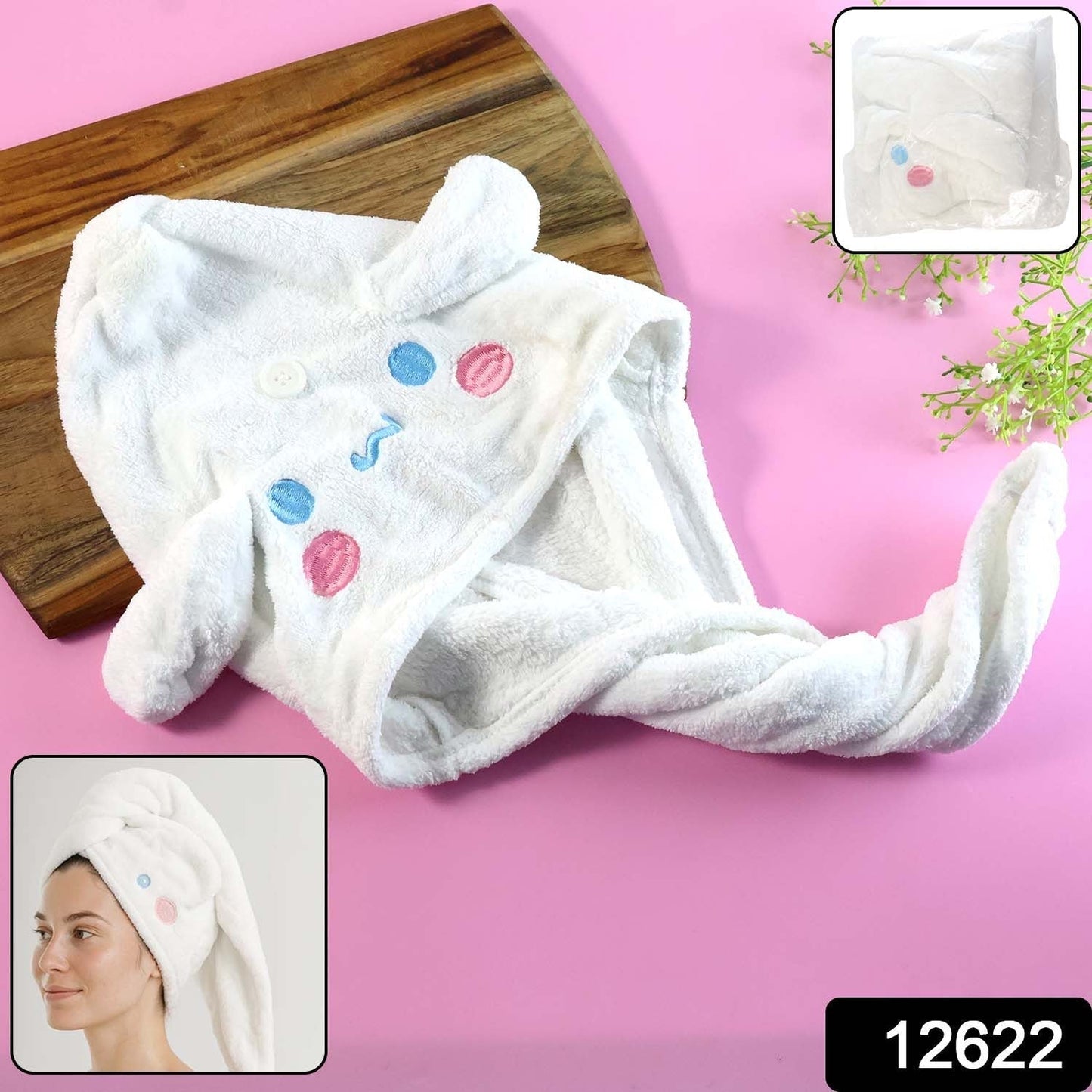 Cute Cartoon Hooded Hair Drying Towel Cap (1 Pc)