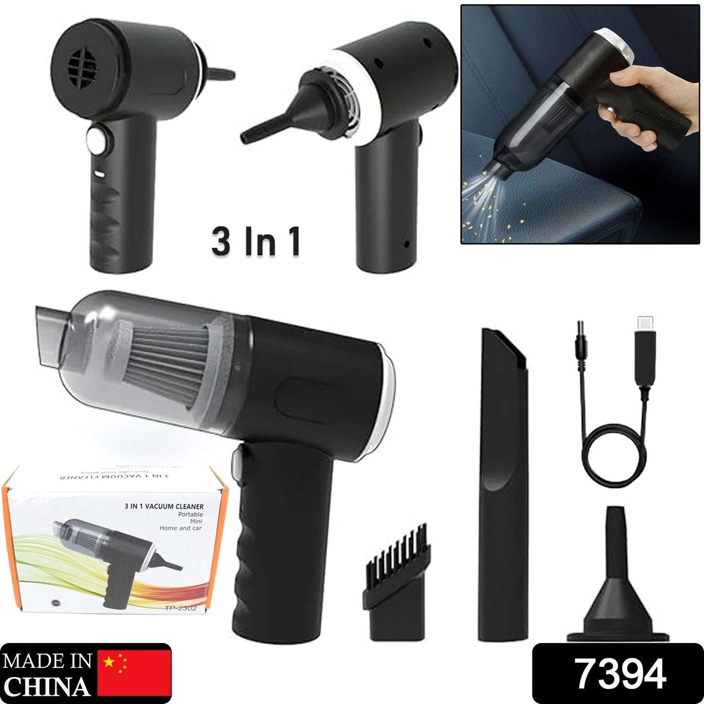 3 in 1 Mini Car Vacuum – Wireless, Rechargeable, Blower & Dust Cleaner for Car, Home & Keyboard