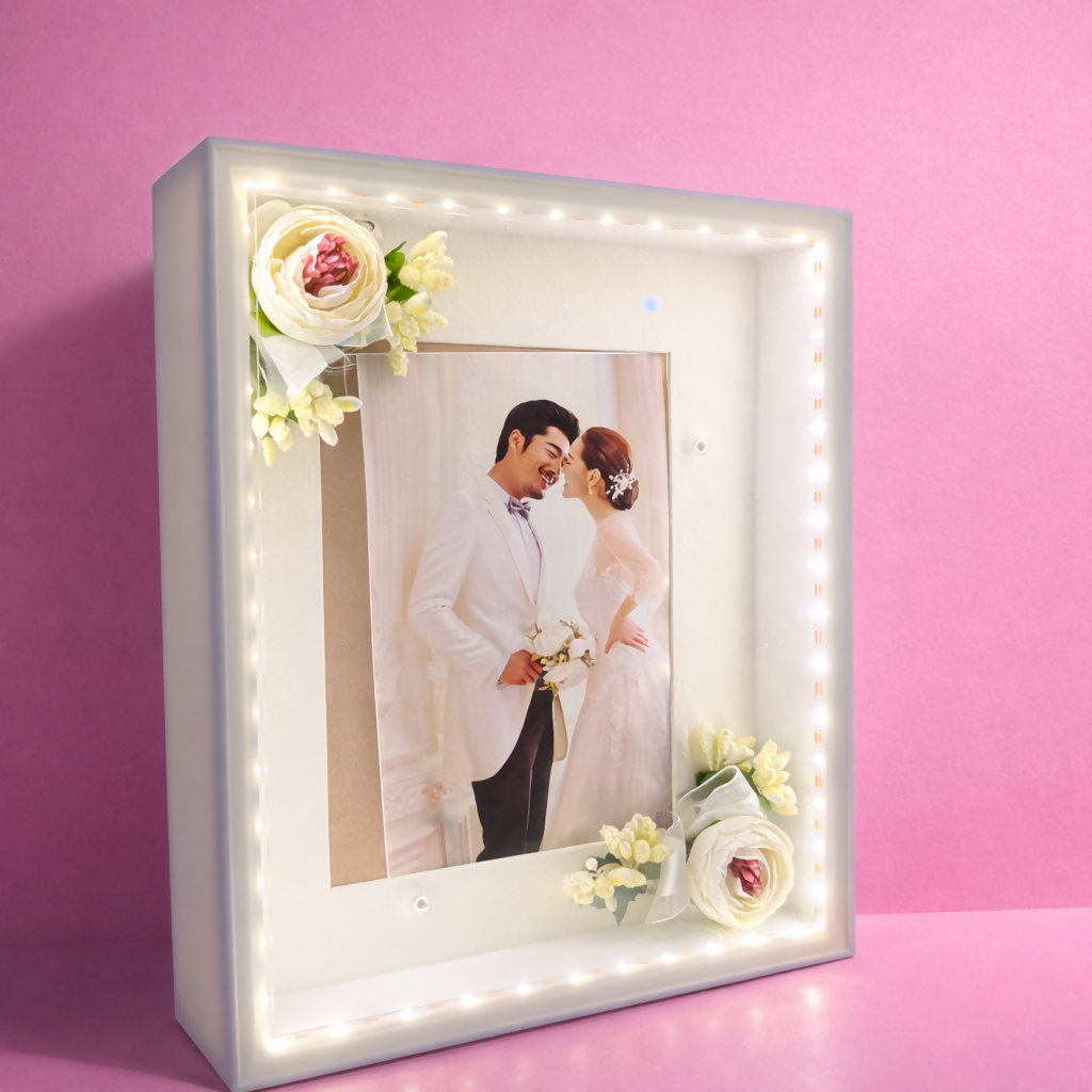 Large LED Photo Frame with Floral Decor Lighted Tabletop Memory Frame ( Design may vary a little)