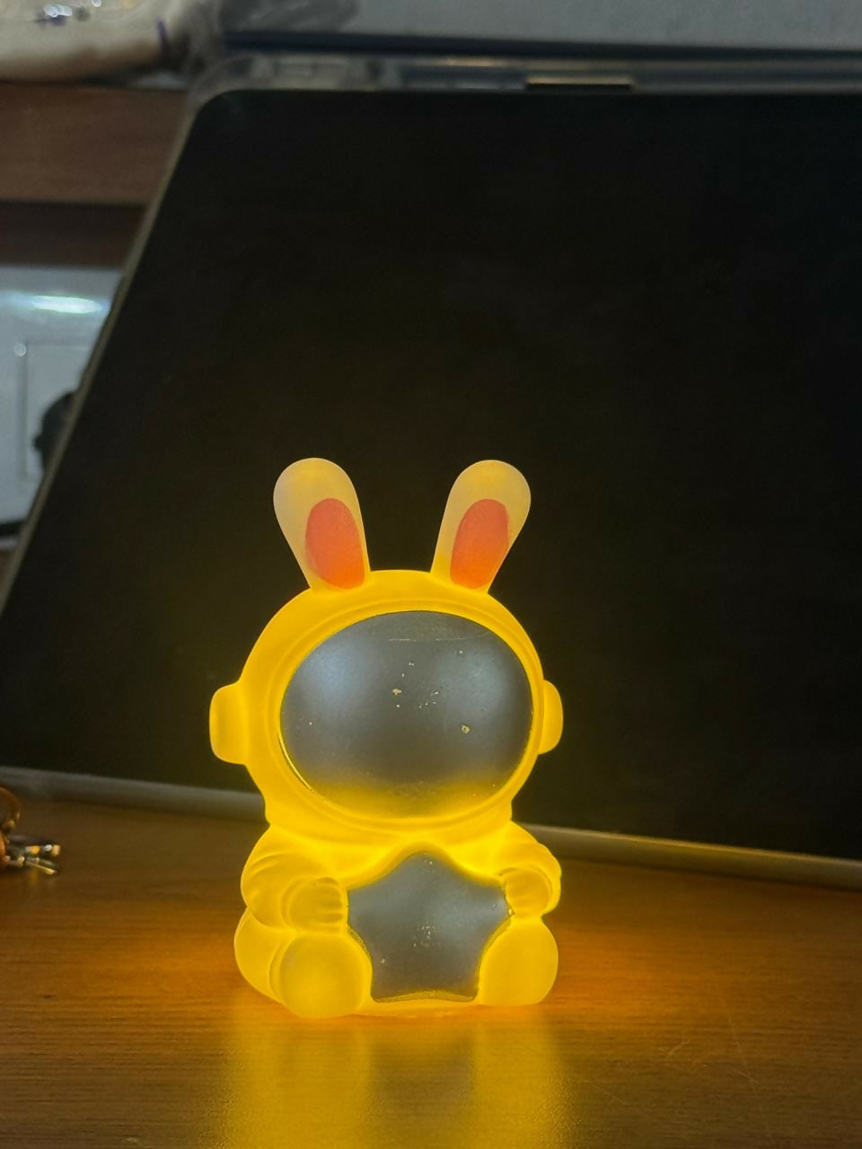Silver Cute Bunny Astronaut LED Night Lamp for Kids Room & Desk Decor
