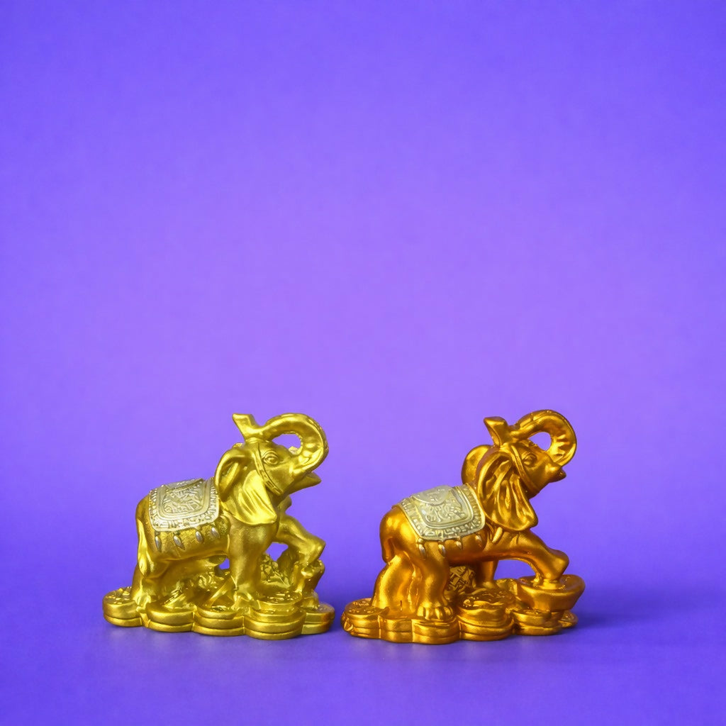 Golden Elephant Showpiece Set of 4 for Home Decor, Wealth & Good Luck