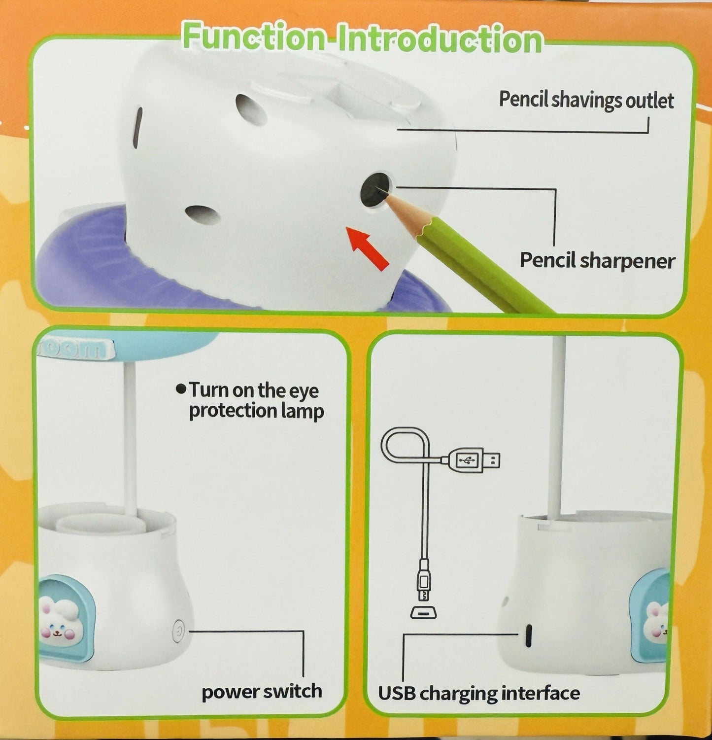 Green Mushroom Table Lamp with Pencil Sharpener & USB Charging