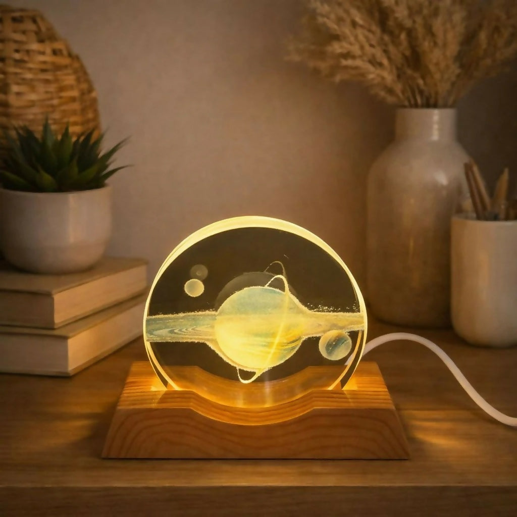 LED Acrylic Lamp with Wooden Base Night Light