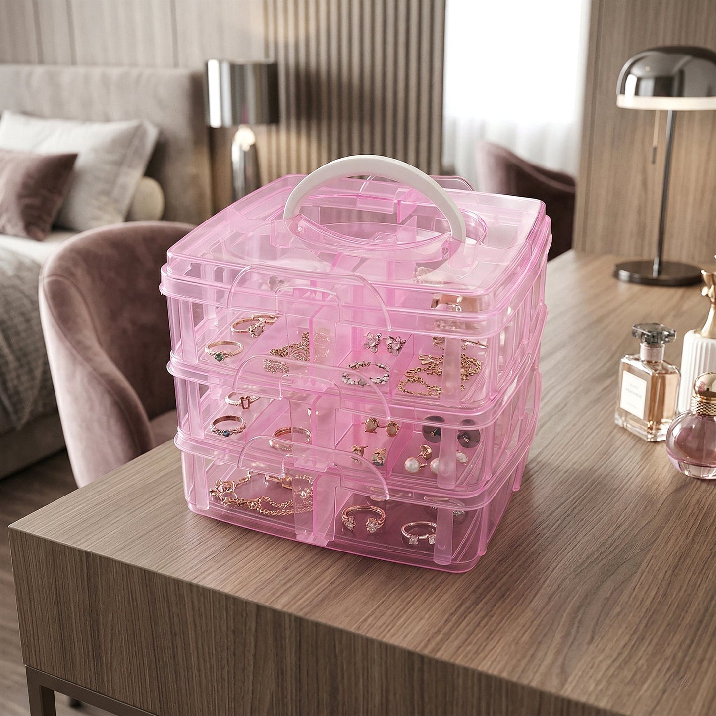 3-Tier 18 Sections Transparent Stackable Adjustable Compartment Slot Plastic Craft Storage Box