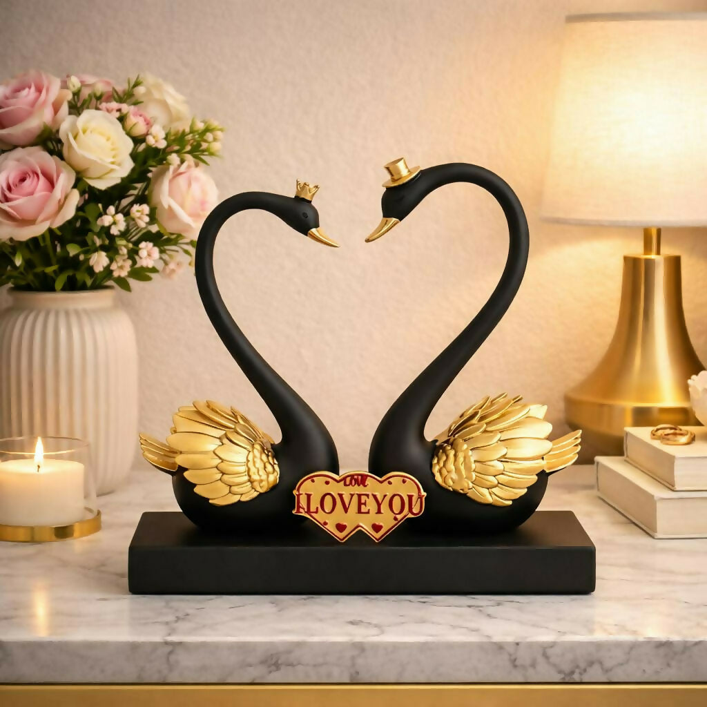Romantic Swan Couple Showpiece with Love Plaque Home Decor (Color may vary)