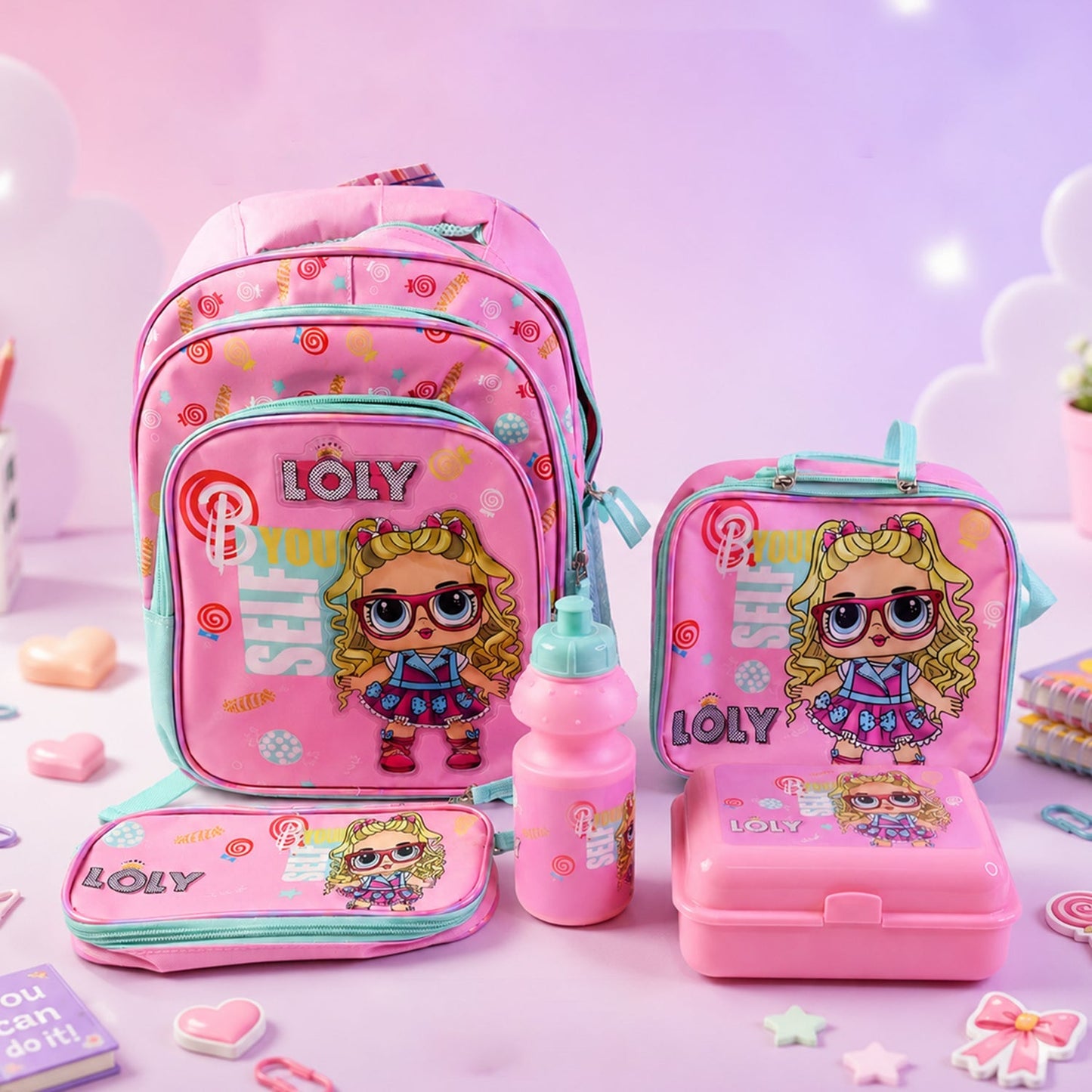 5 in 1 School Bag Set Includes Lunch Bag 14 Inch Bag 1 Set Mix