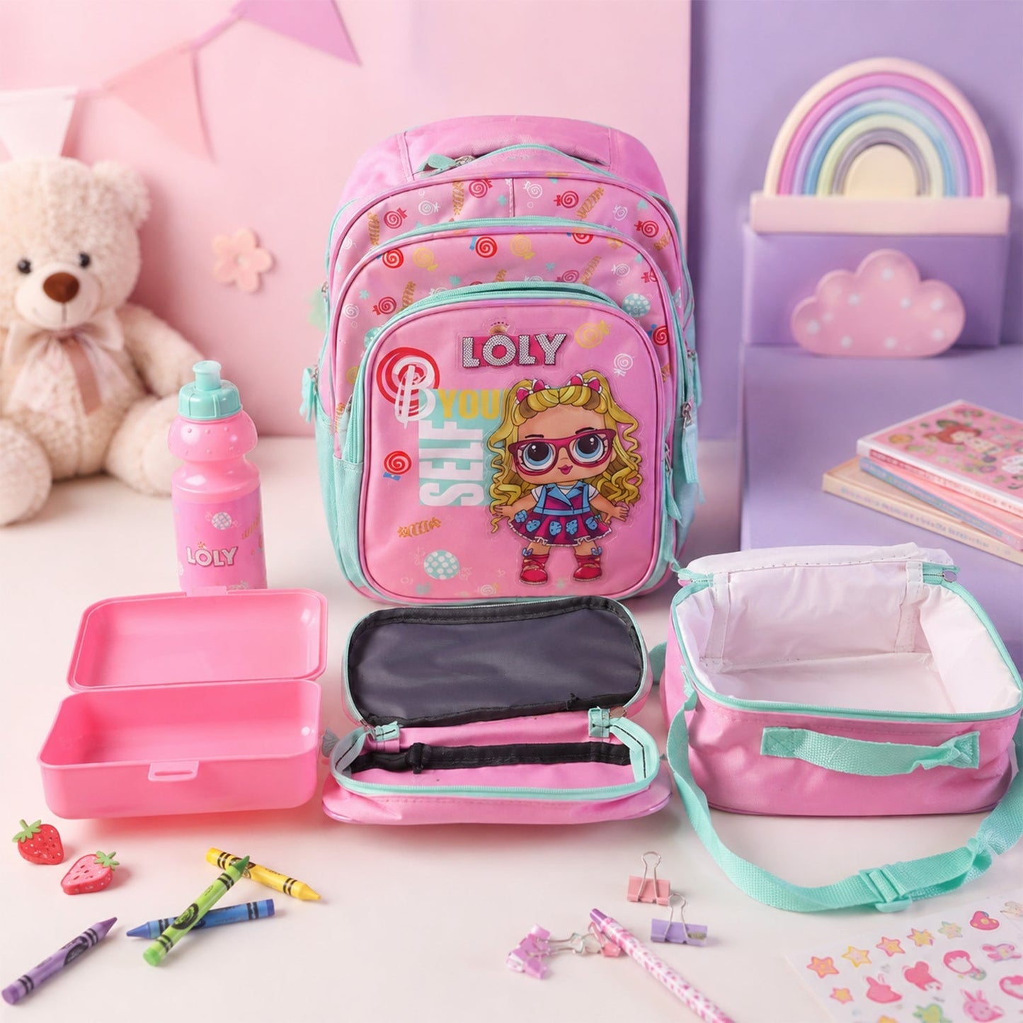 5 in 1 School Bag Set Includes Lunch Bag 14 Inch Bag 1 Set Mix