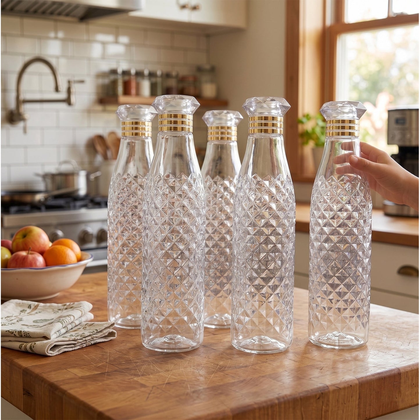 Premium Designer Transparent Water Bottle Set (6 Pc Set, 1000 ML Approx)