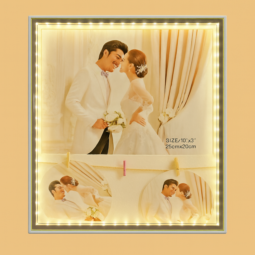LED Wedding Couple Photo Frame with Warm Lights – Photo Size 10×8 inch (25×20 cm)