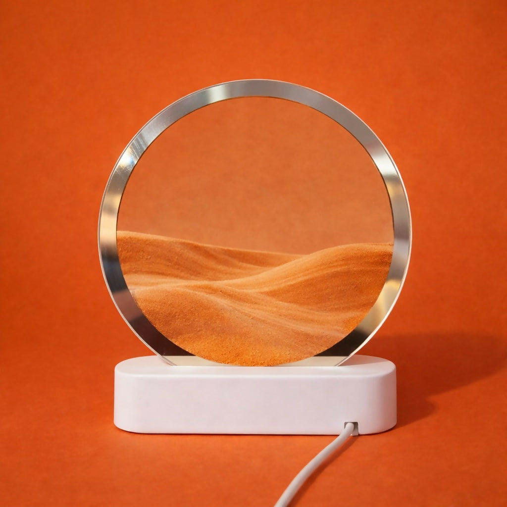 Orange Moving Sand Art LED Lamp Round Decorative Desk Night Light