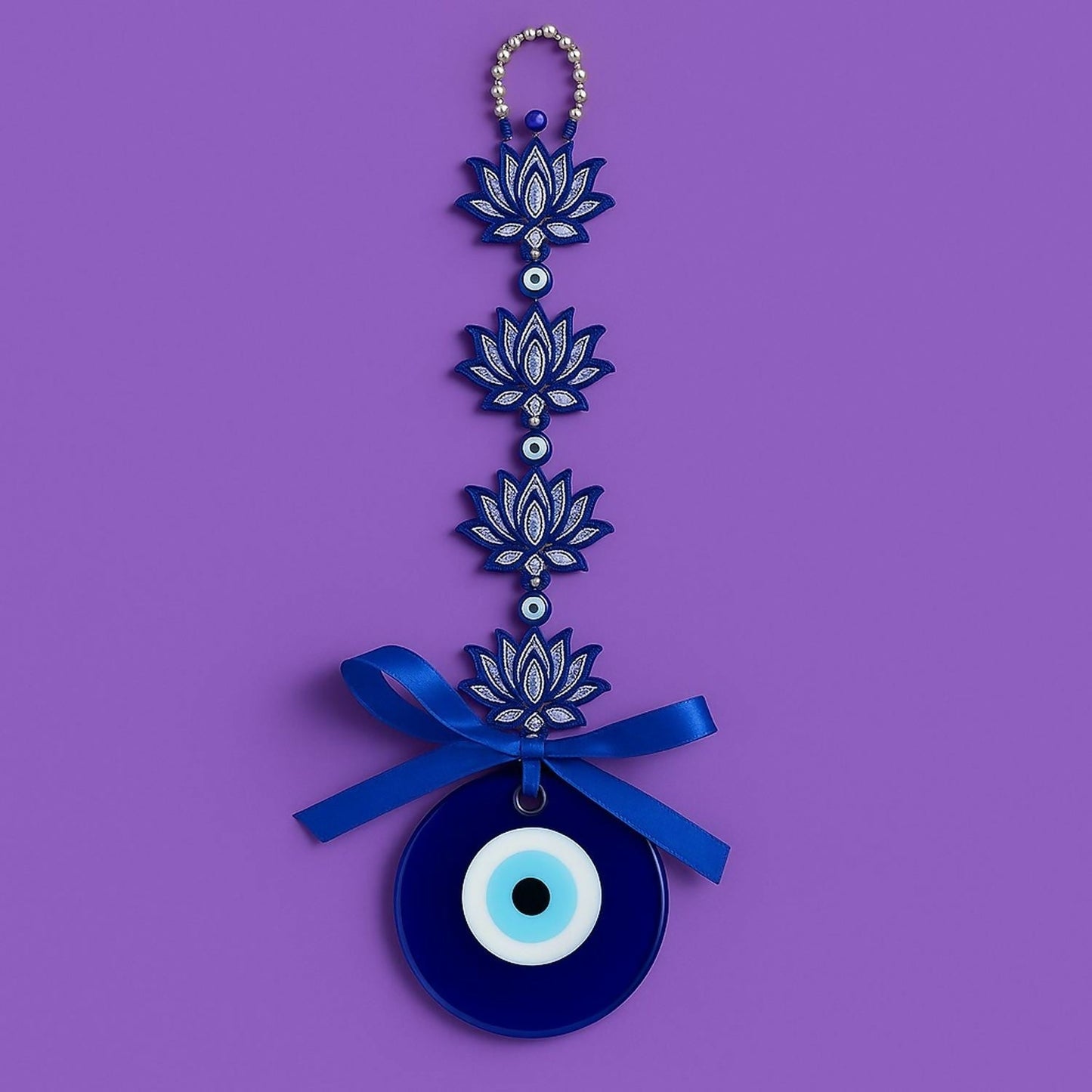 Evil Eye Wall Hanging with Blue Lotus & Om Nazar Battu for Home Office Car Decor