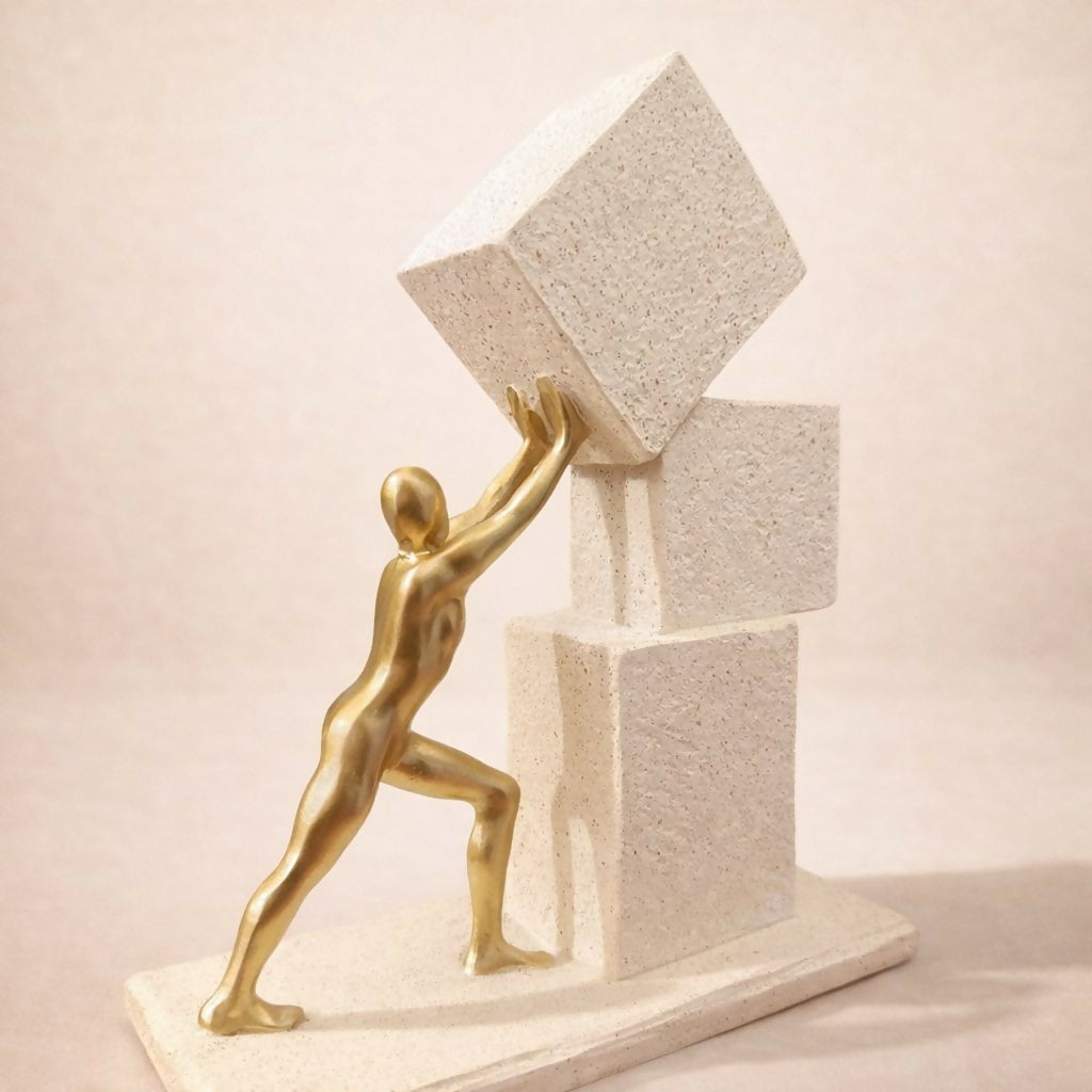 Abstract Human Figure Pushing Block Sculpture Home Decor (Color may vary)