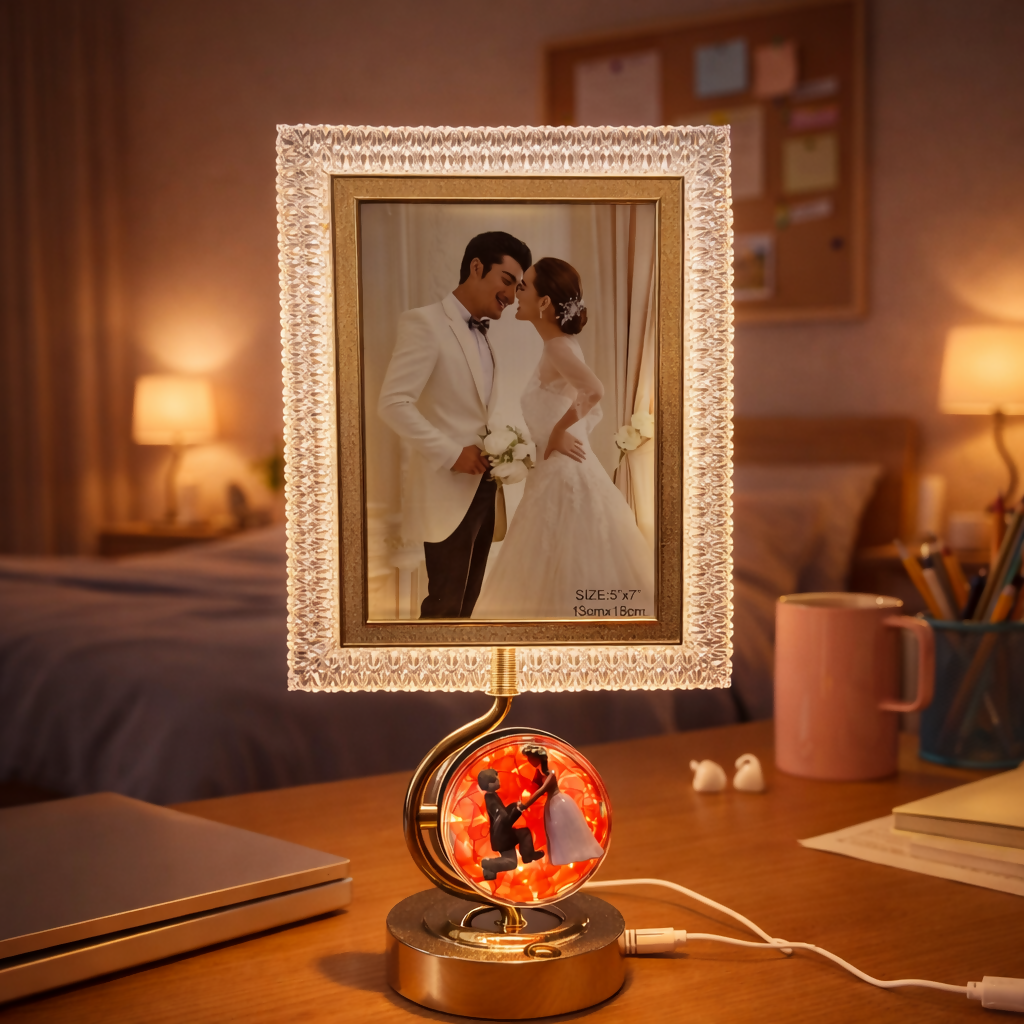 LED Photo Frame Lamp with 3 Lighting Modes & Romantic Couple Base