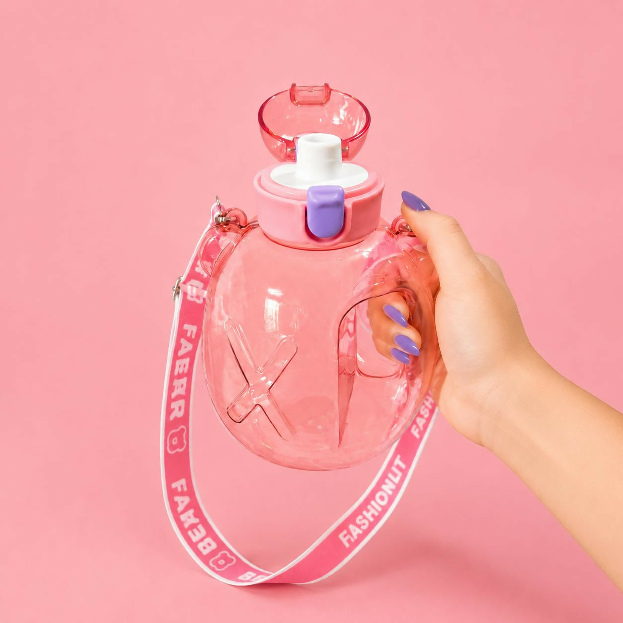 Kids Bear Shape Water Bottle with Straw & Adjustable Sling Strap