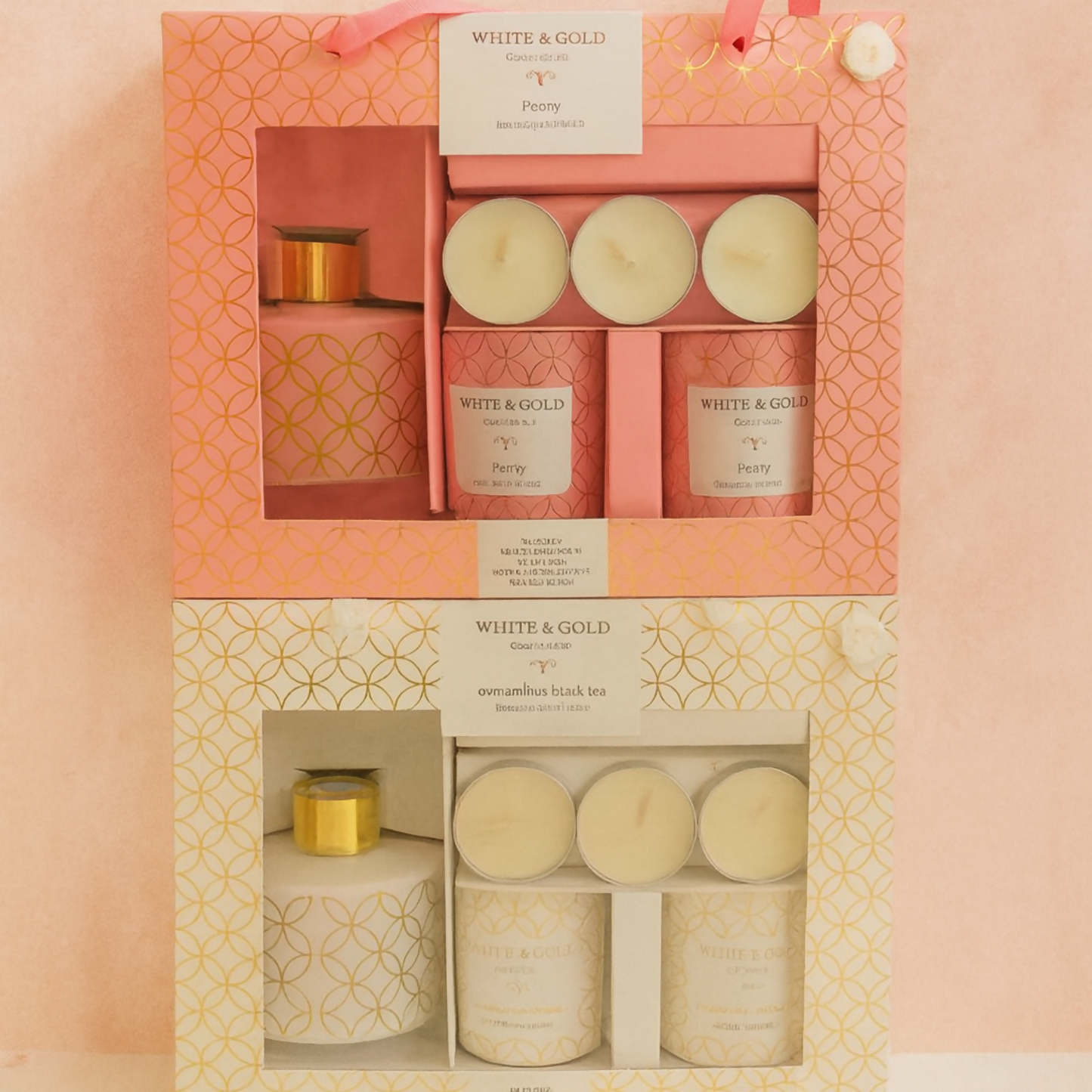 Luxury Peony Fragrance Gift Set with Scented Candle, Reed Diffuser & Tealights