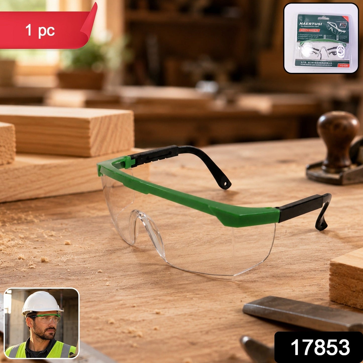 Safety Goggles with Adjustable Temple Length for Eye Protection (1 Pc)