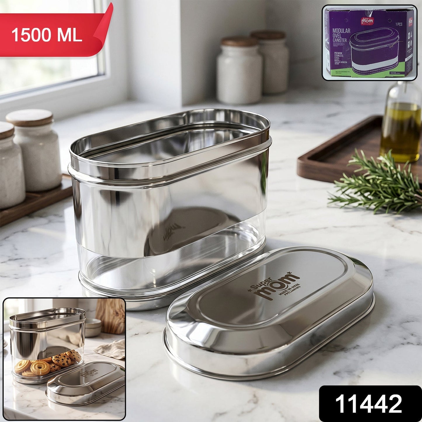 Supermom Premium Stainless Steel Modular Oval Canister (1500 ML)