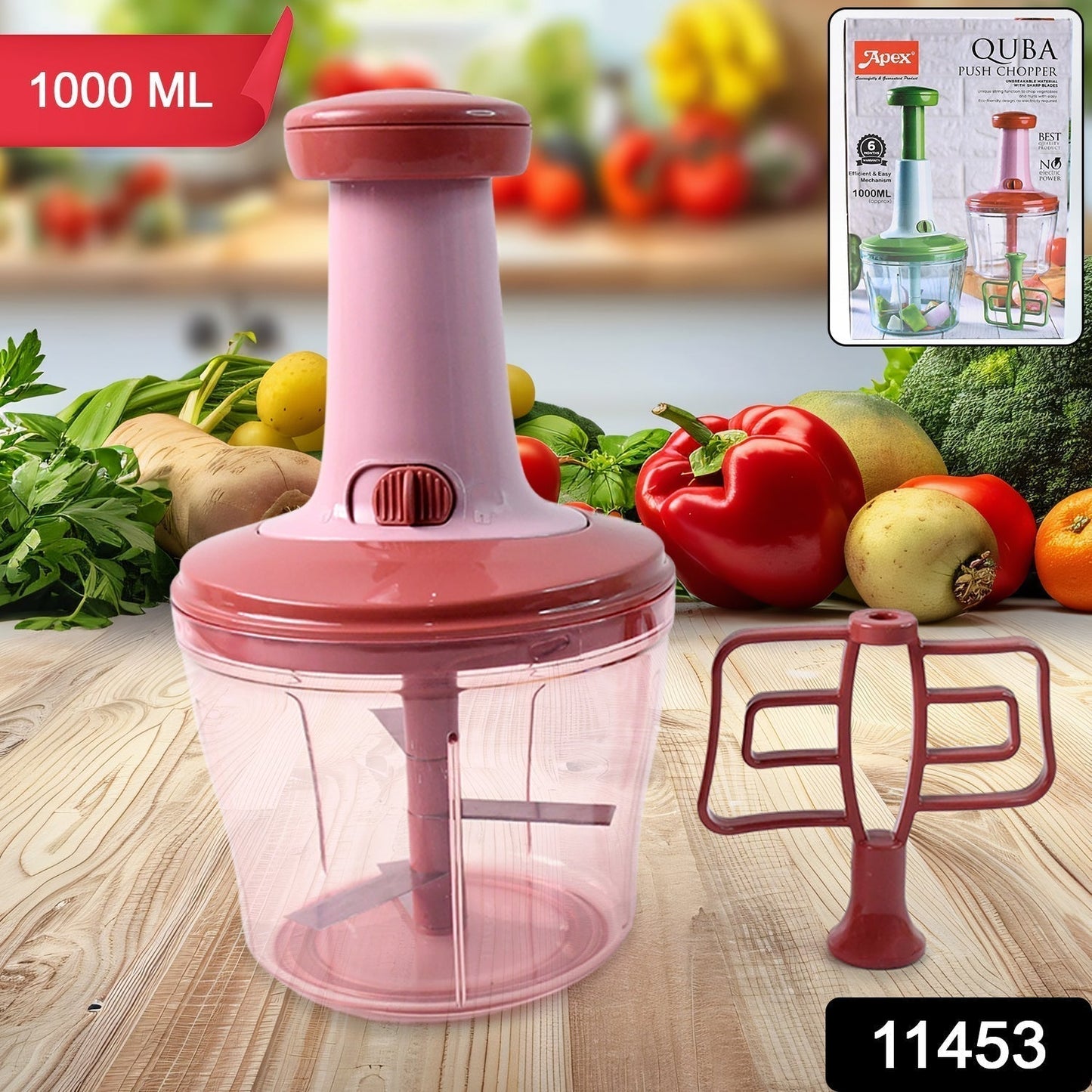 Apex Quba Push Chopper with Stainless Steel Blades (1000ml)