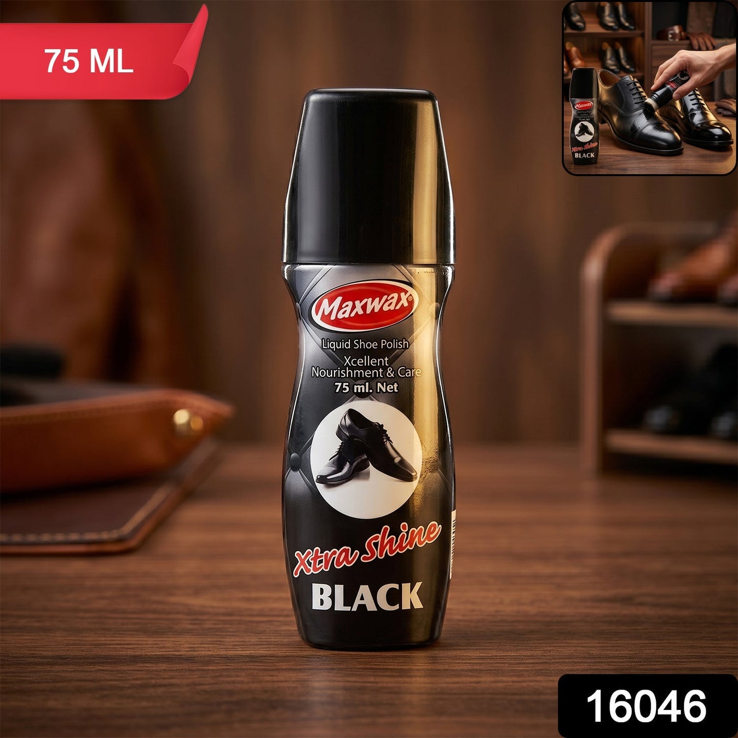 Maxwax Black Liquid Shoe Polish (1 Pc, 75 ML)