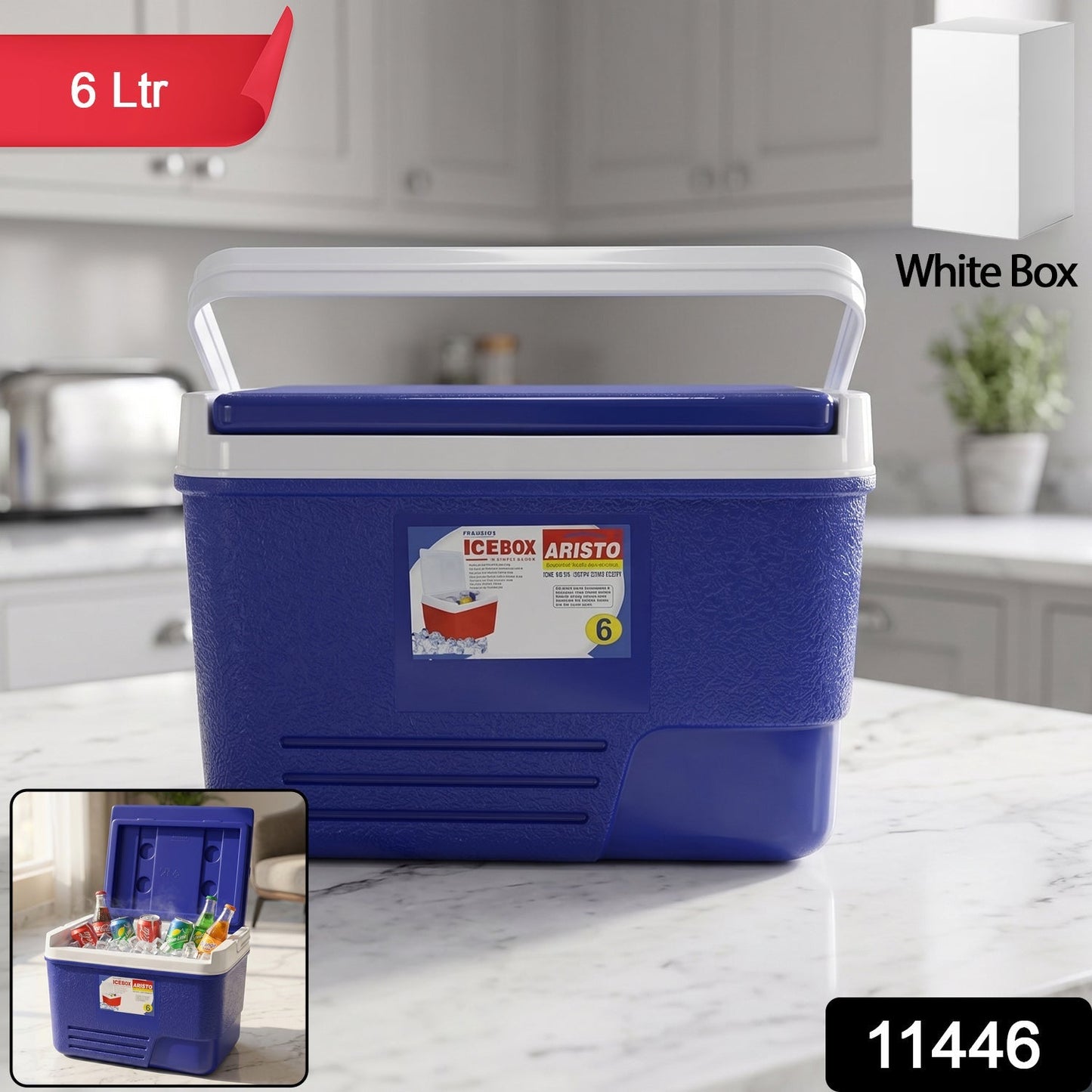 Portable Insulated Ice Cooler Box with Carry Handle (1 Pc, Blue / 6Ltr)