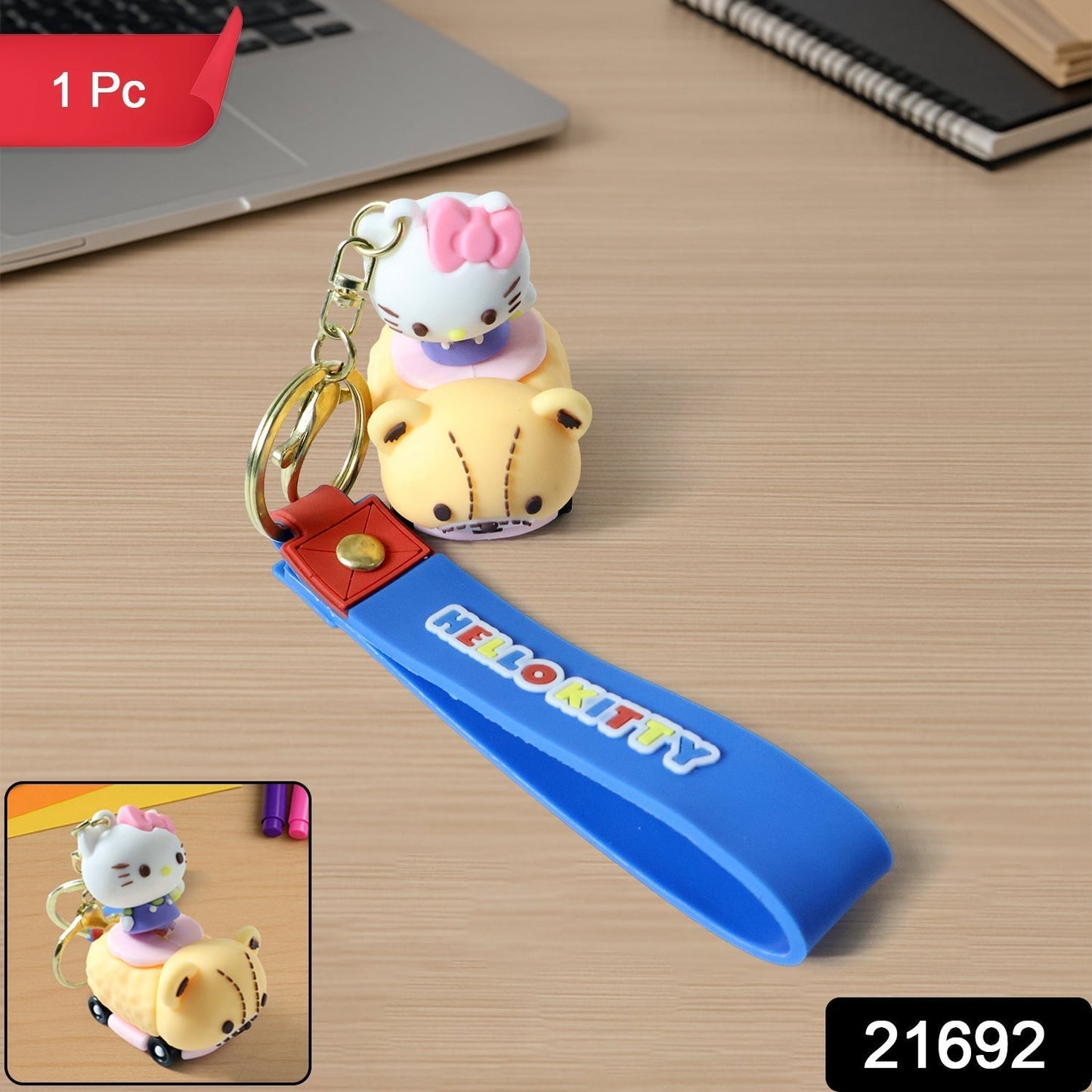 Cute Cartoon Cat Riding Toy Car Silicone Keychain (1 Pc)