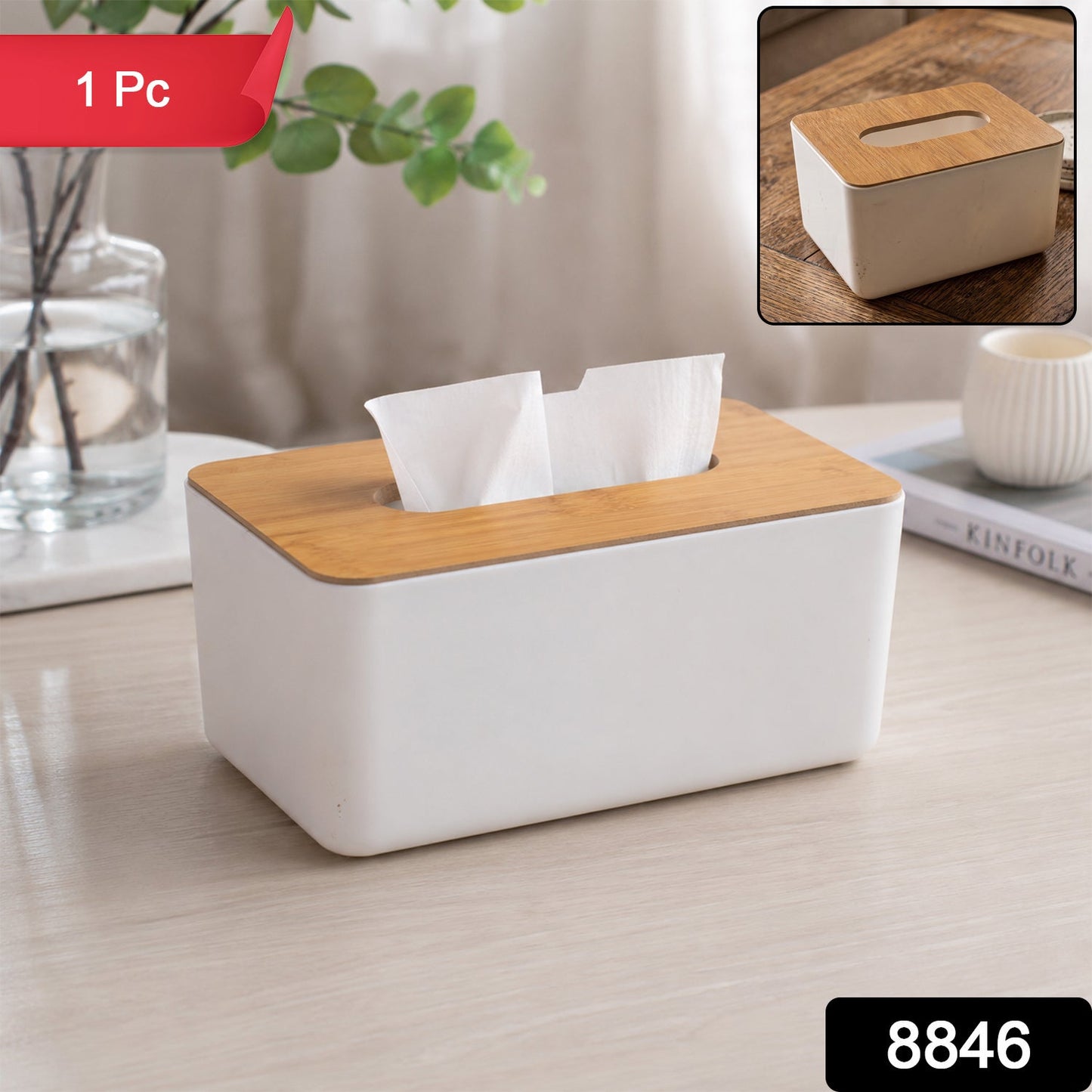 Tissue Box Desktop Stand Bamboo Tissue Cover Box Rectangular Paper Towel Holder Removable Tissue Dispenser for Bathroom Vanity Countertop Bedroom Car Holder Paper Towels Dispenser (1 Pc )