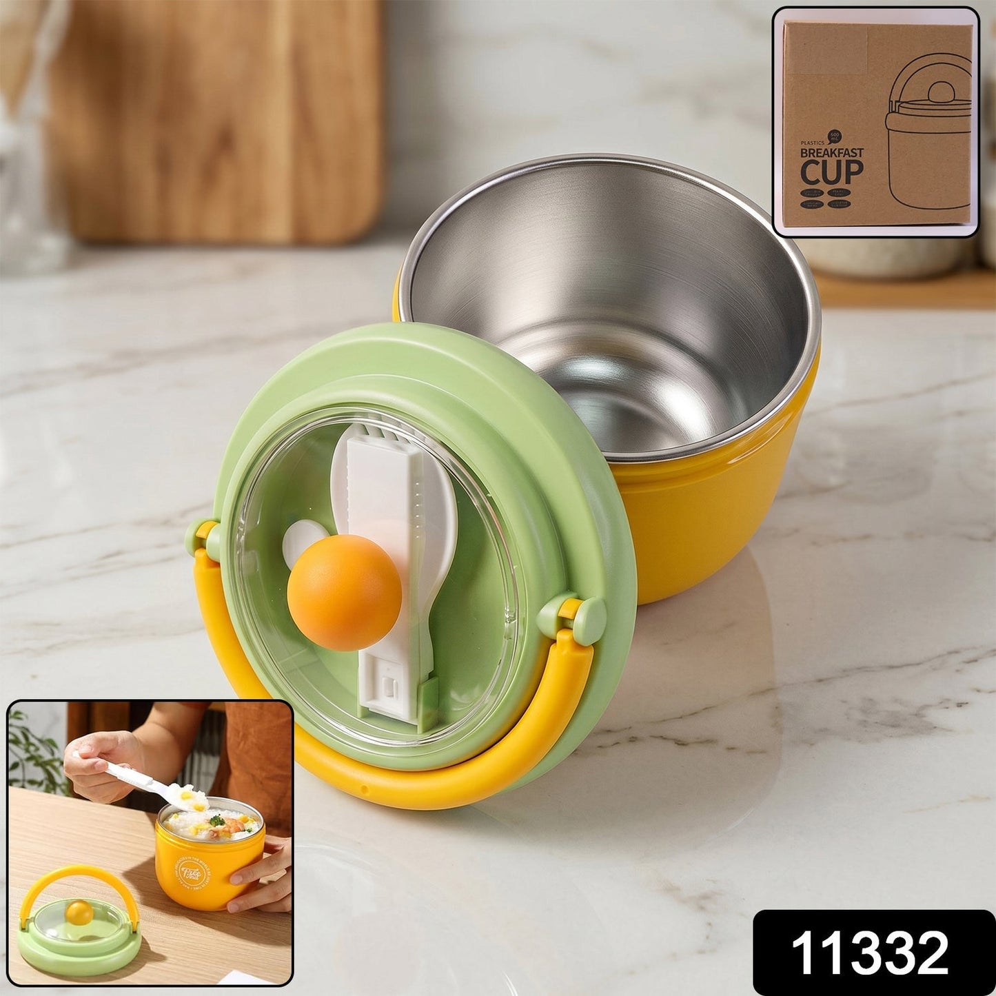 Luxury Cute Leak-Proof Stainless Steel Lunch Box with Spoon - 600 ml